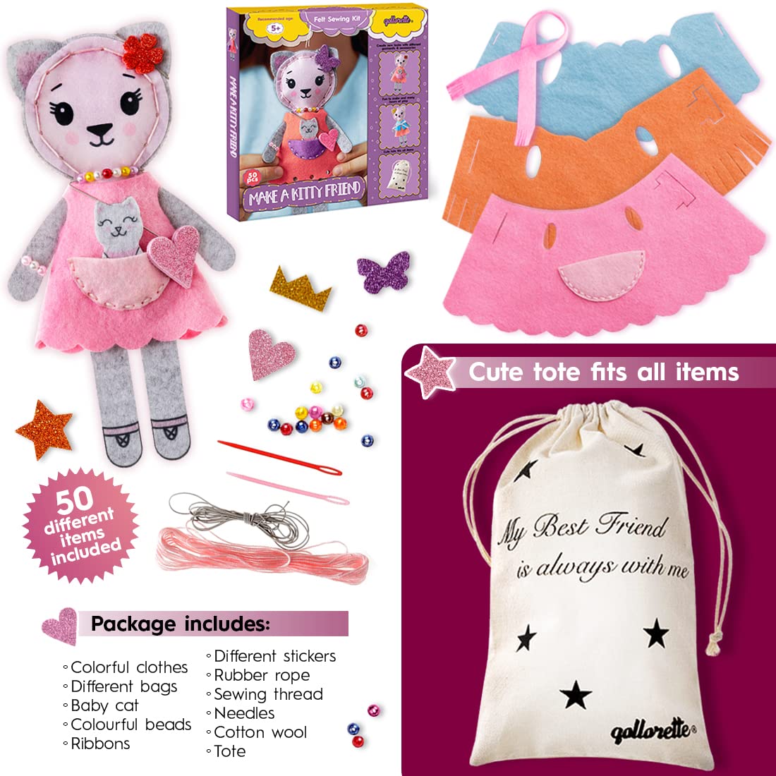 Qollorette Felt Sewing Kit for Kids – Make Your Own Kitty Toy & Learn to Sew