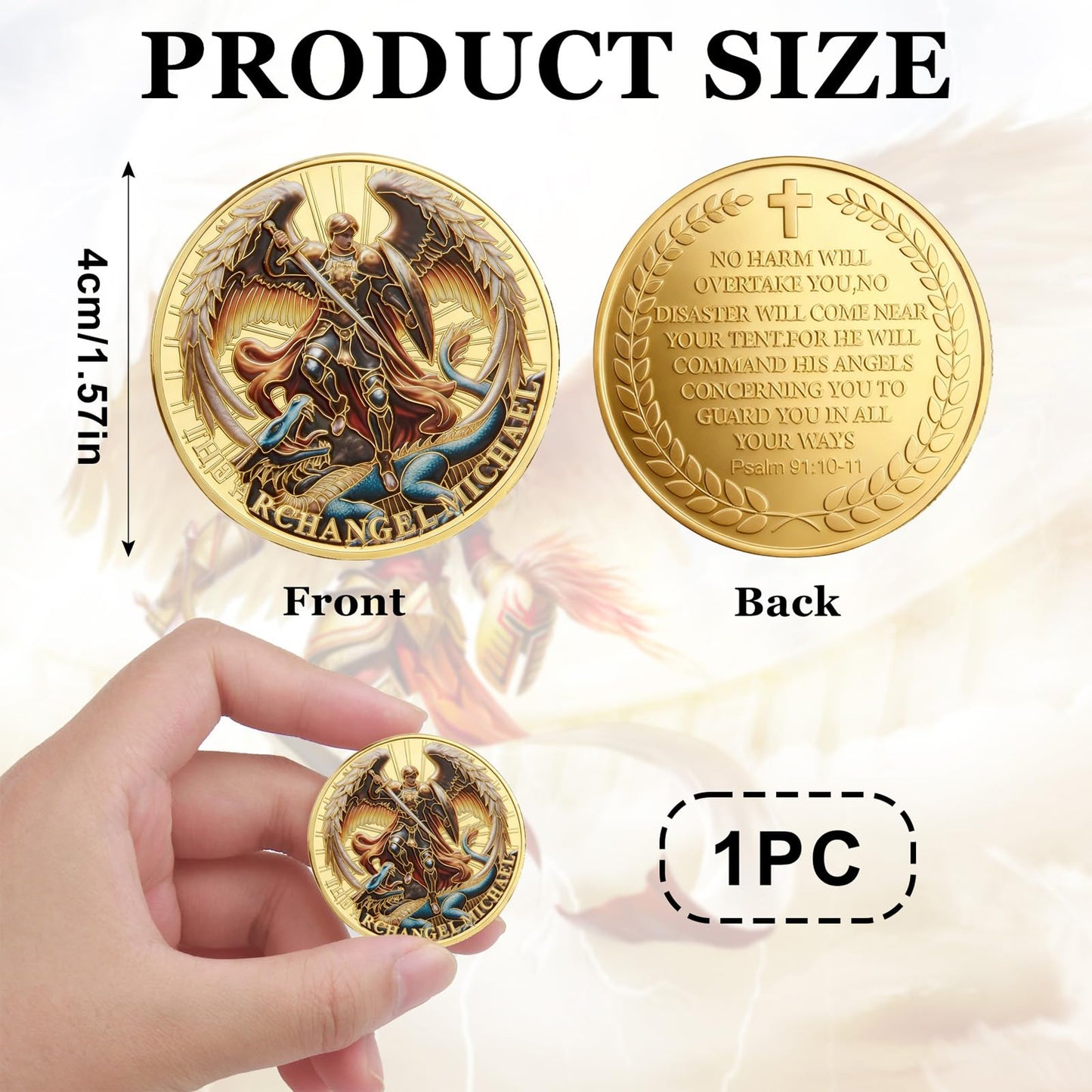 Qoncosy Archangel Michael Challenge Coin 1/6/12/24 Pcs – Gold Plated, Psalm 91:10-11, Protective Case
