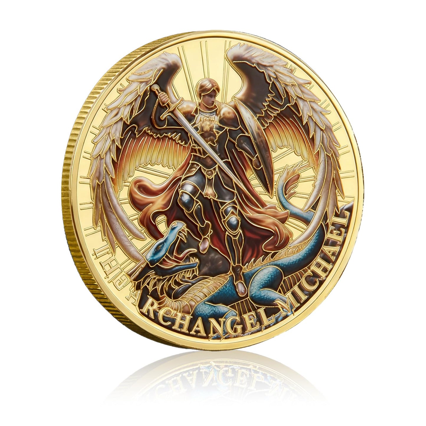 Qoncosy Archangel Michael Challenge Coin 1/6/12/24 Pcs – Gold Plated, Psalm 91:10-11, Protective Case
