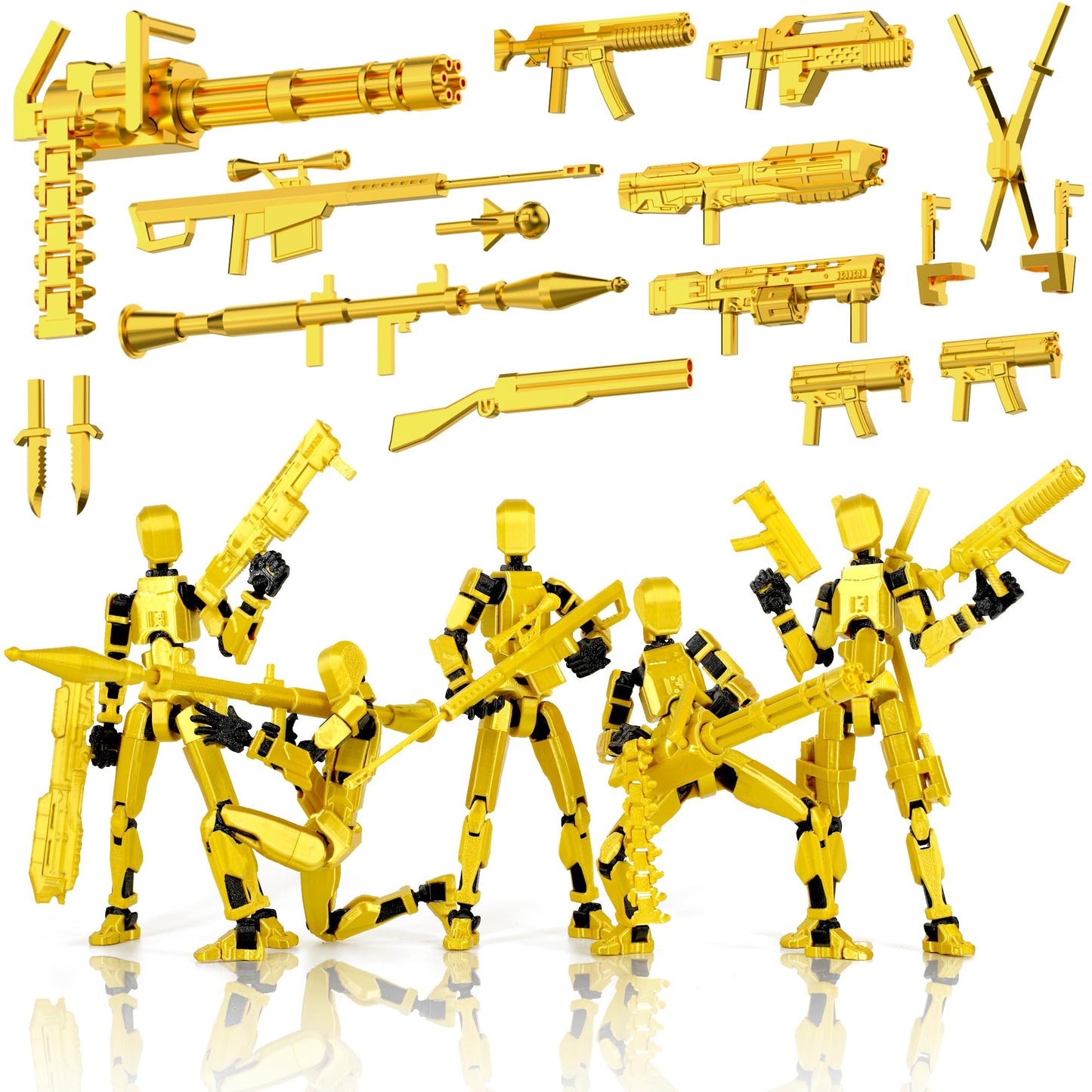 Qoopower Gatling Gun T13 Titan 13 Action Figure Set — Assembled, Fully Articulated 3D-Printed Robots (5-Pack)