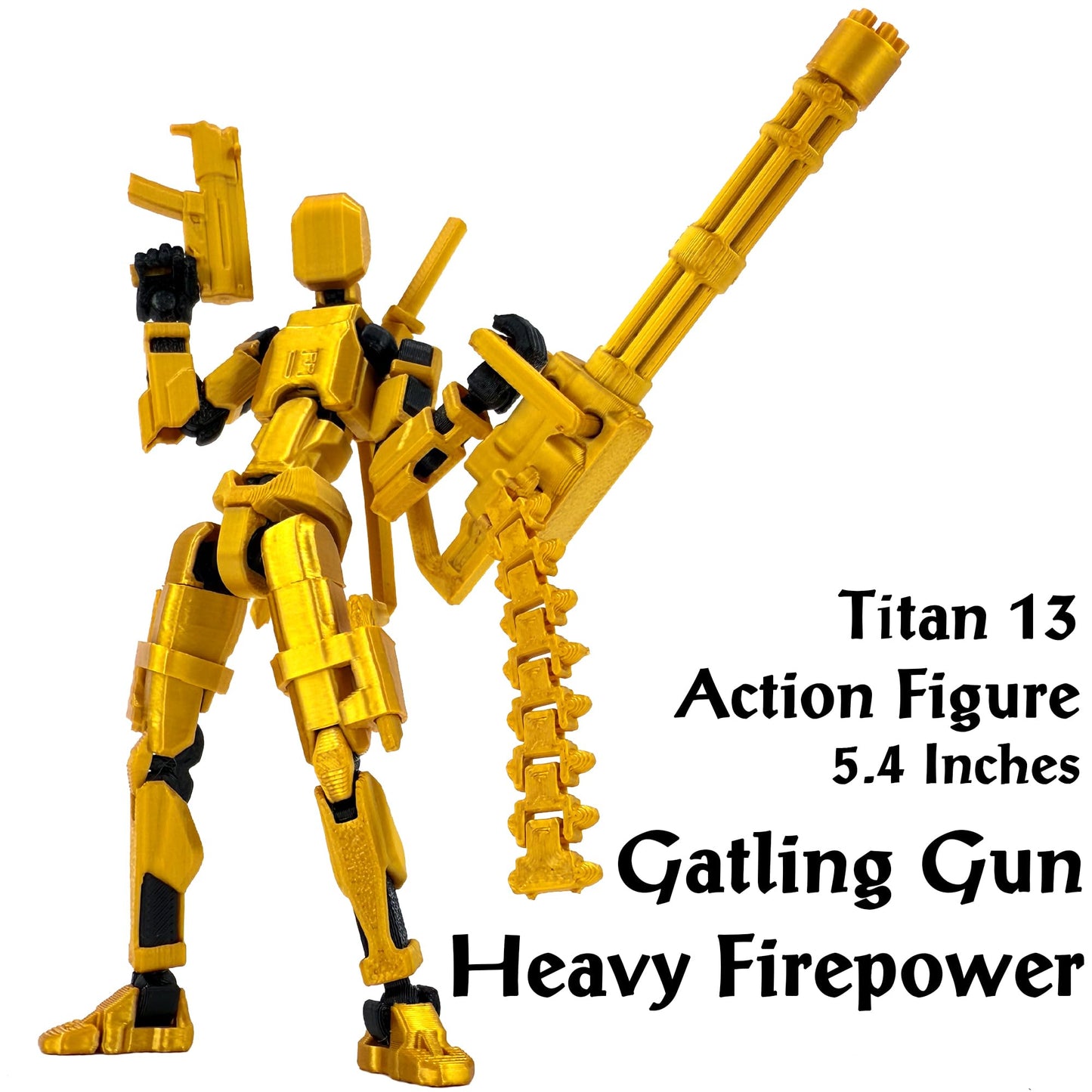 Qoopower Gatling Gun T13 Titan 13 Action Figure Set — Assembled, Fully Articulated 3D-Printed Robots (5-Pack)