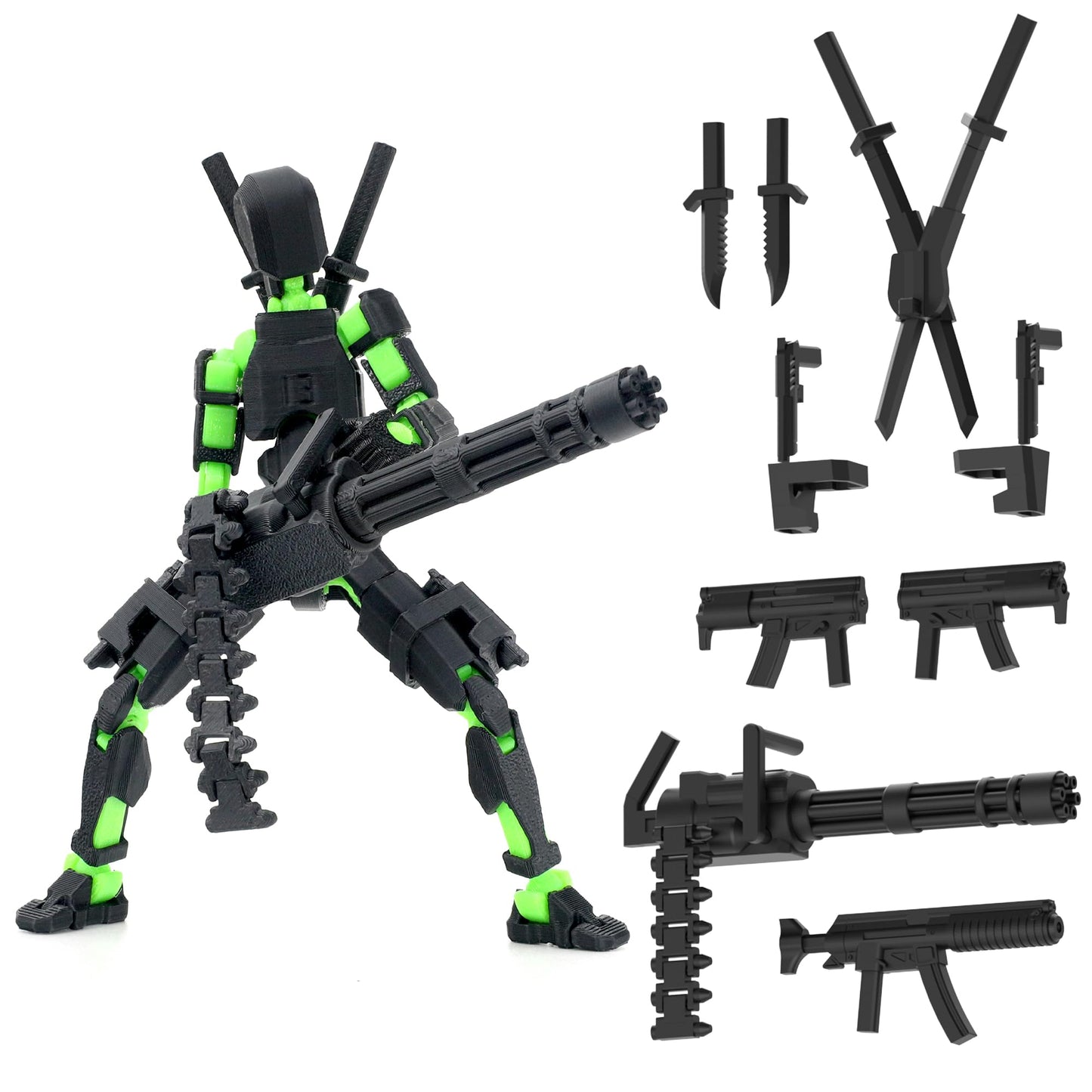 Qoopower Gatling Gun T13 Titan 13 Action Figure Set – Fully Assembled 3D Printed Robot Figure