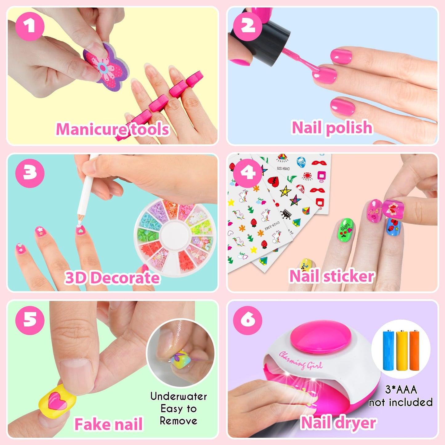 QoQlz Kids Nail Polish Set & Hair Gem Stamper Kit – Safe Water-Based Nail Art for Girls Aged 7–12