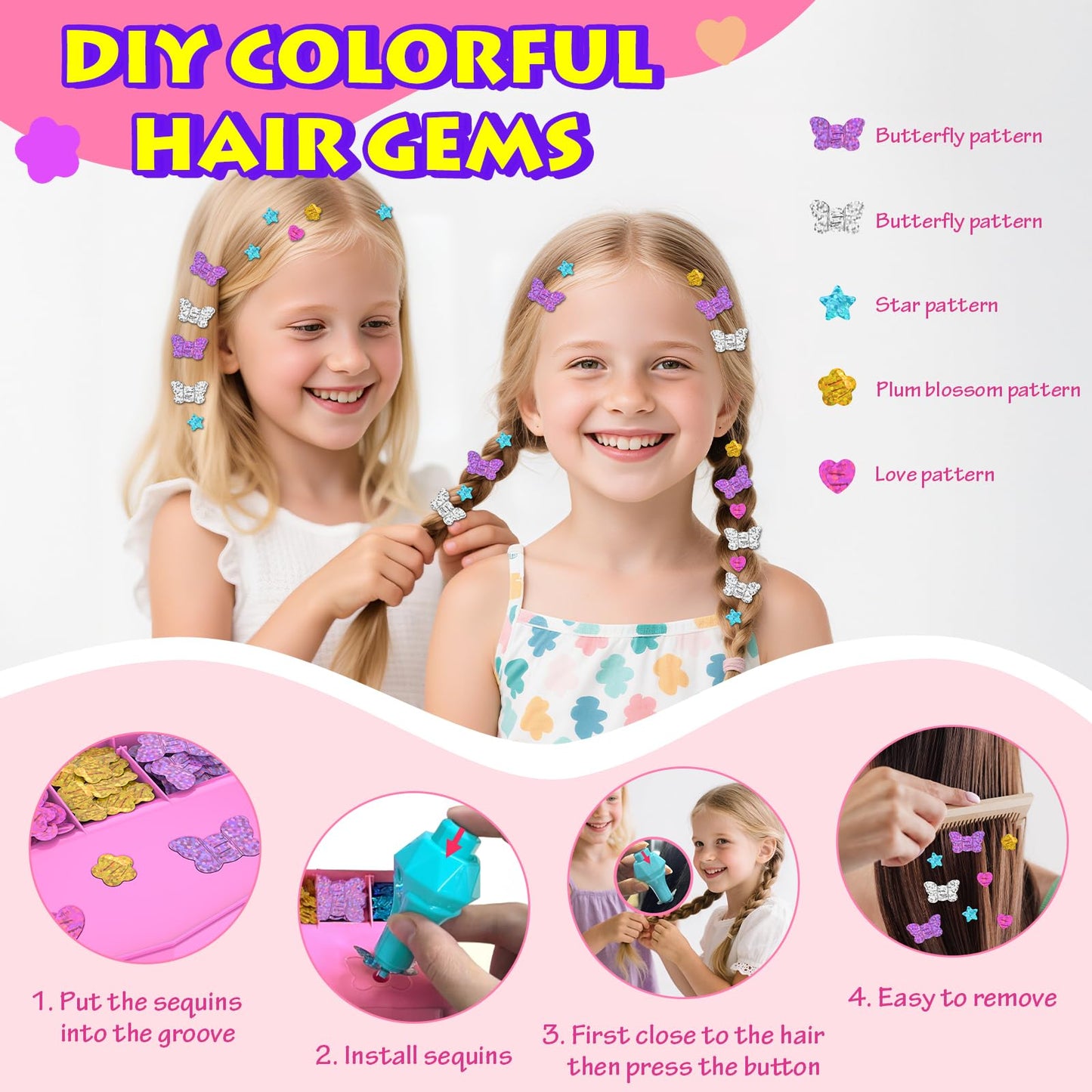 QoQlz Kids Nail Polish Set & Hair Gem Stamper Kit – Safe Water-Based Nail Art for Girls Aged 7–12