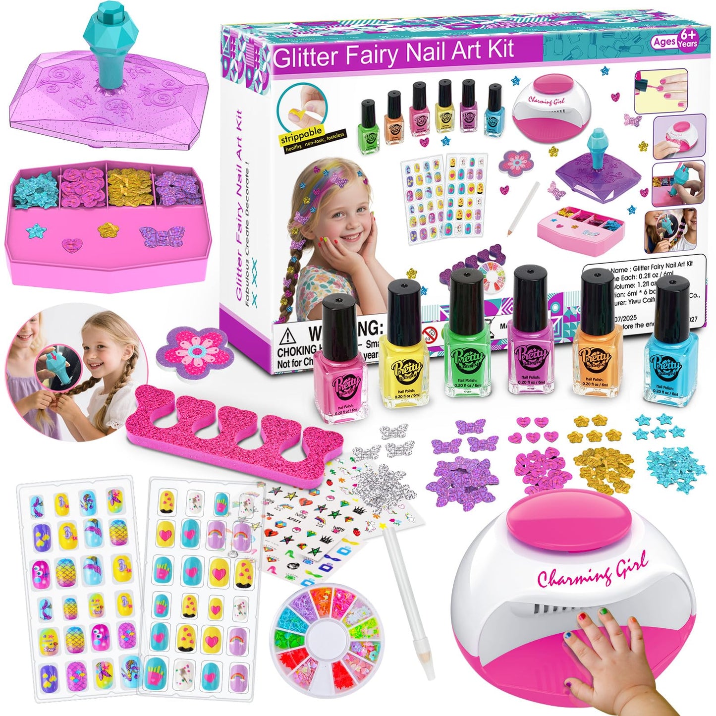 QoQlz Kids Nail Polish Set & Hair Gem Stamper Kit – Safe Water-Based Nail Art for Girls Aged 7–12