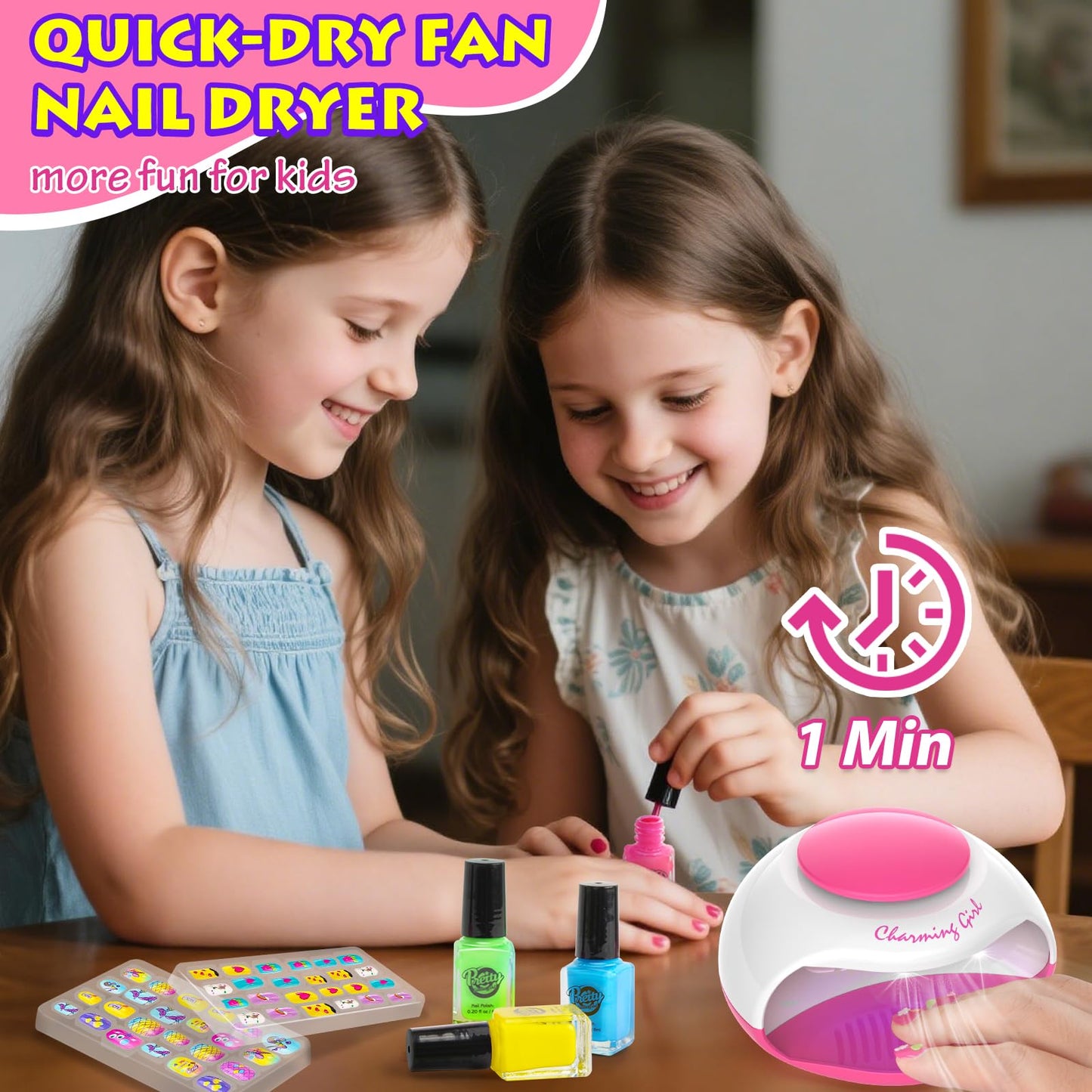 QoQlz Kids Nail Polish Set & Hair Gem Stamper Kit – Safe Water-Based Nail Art for Girls Aged 7–12