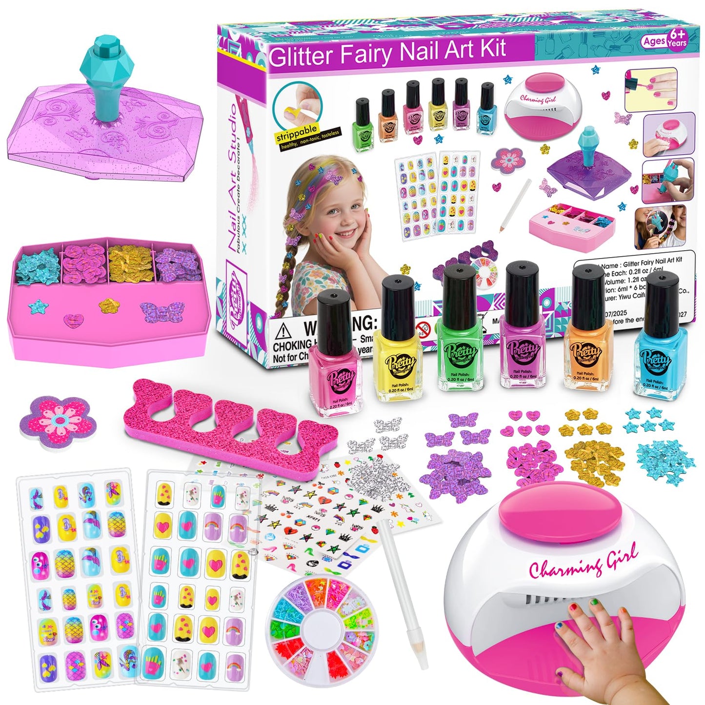 QoQlz Kids Nail Polish Set & Hair Gem Stamper Kit – Safe Water-Based Nail Art for Girls Aged 7–12