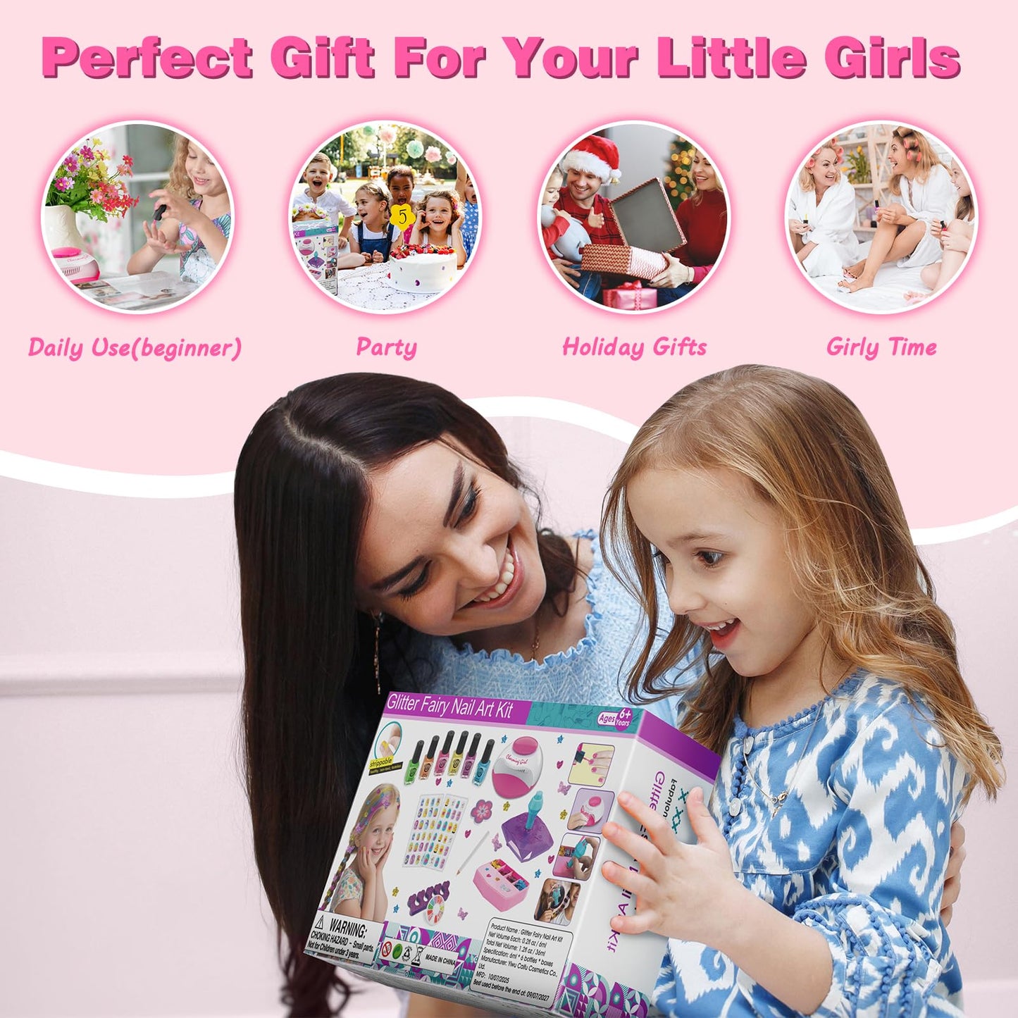 QoQlz Kids Nail Polish Set & Hair Gem Stamper Kit – Safe Water-Based Nail Art for Girls Aged 7–12