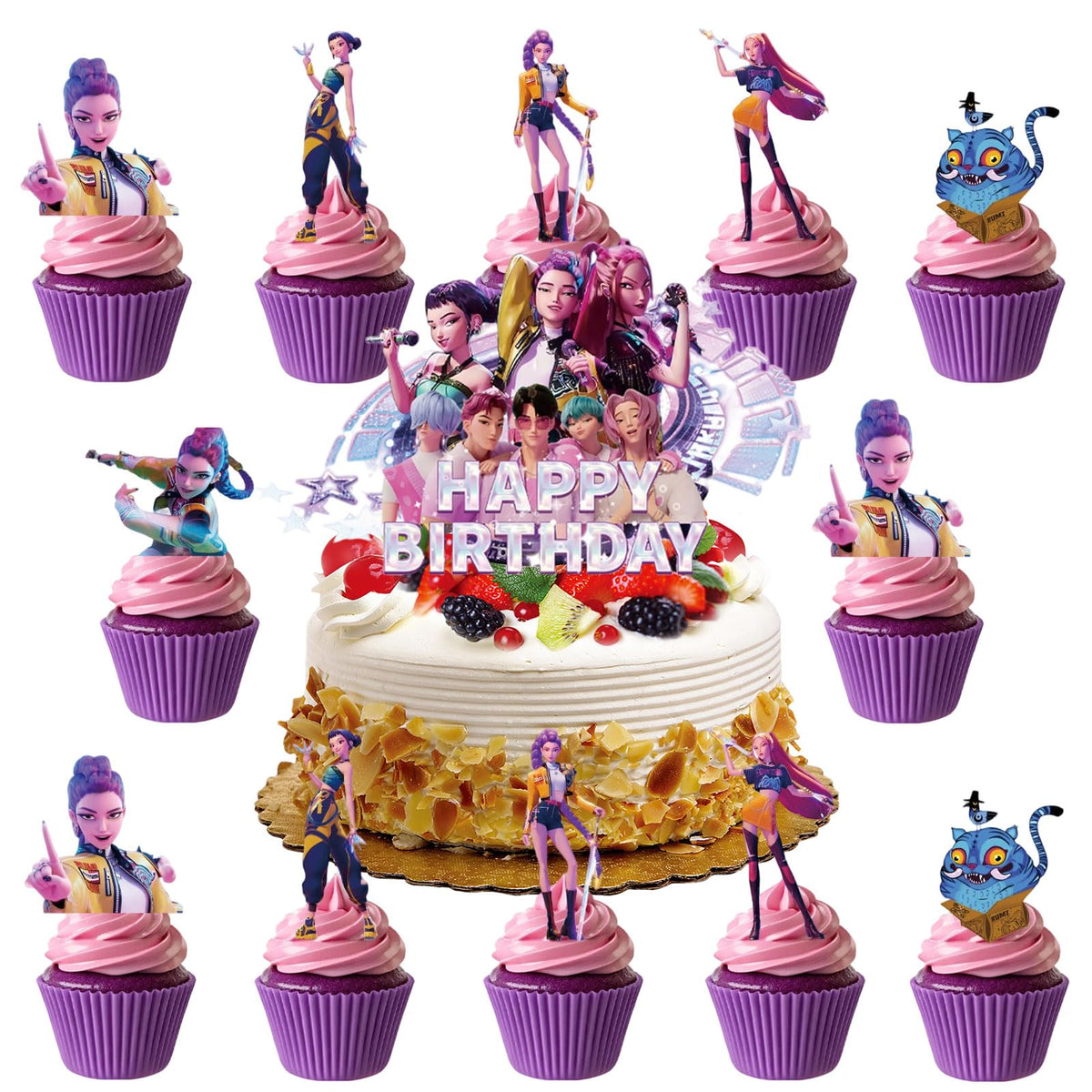 QOQXQOOH 25 Pcs Cartoon Cake Decorations — Happy Birthday Topper Set