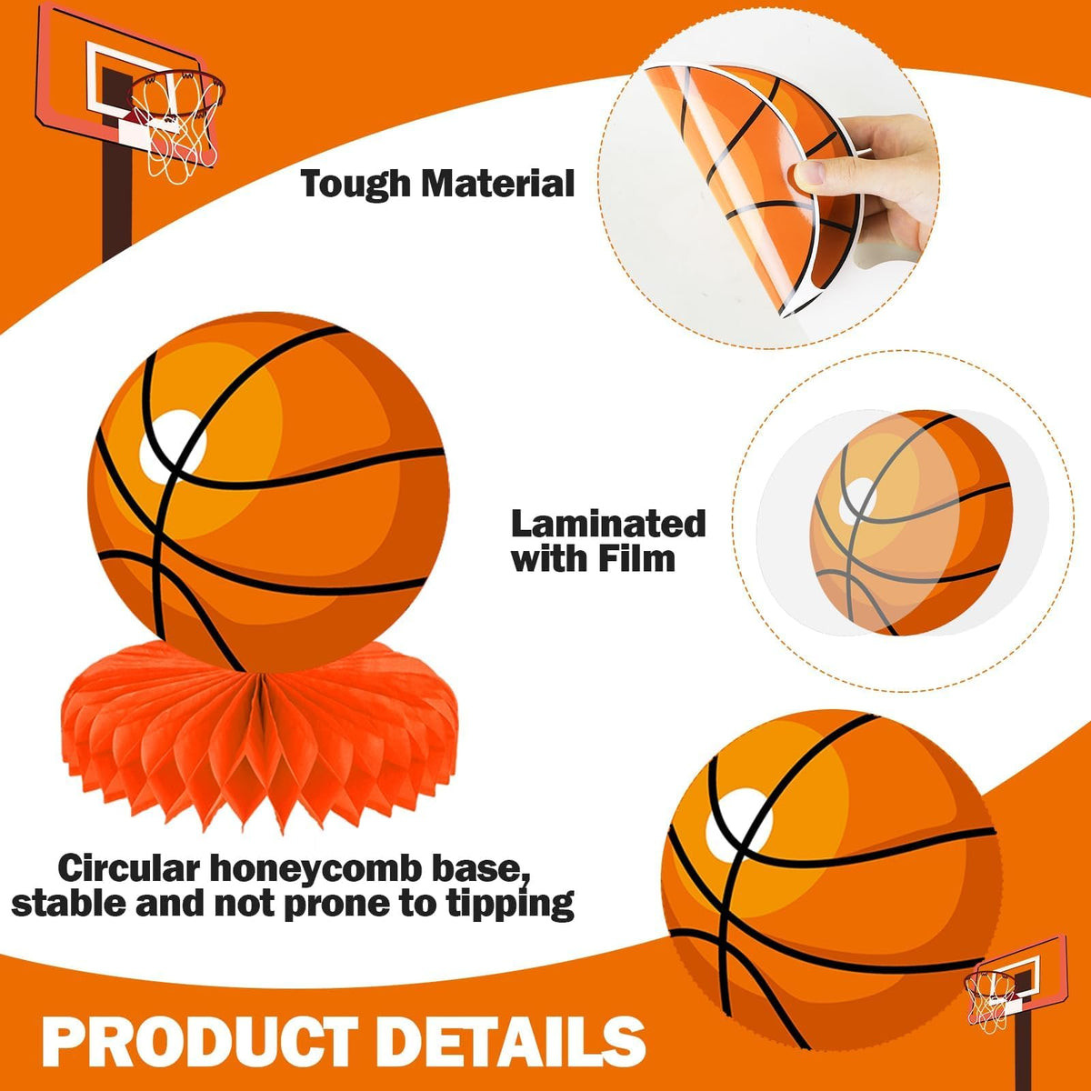 QOUBAI 12 Pcs Basketball Honeycomb Centerpieces – Sports Themed Table Decor