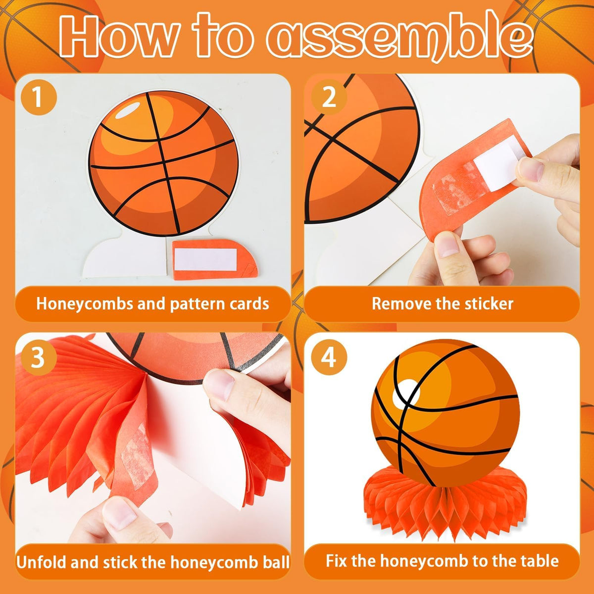 QOUBAI 12 Pcs Basketball Honeycomb Centerpieces – Sports Themed Table Decor