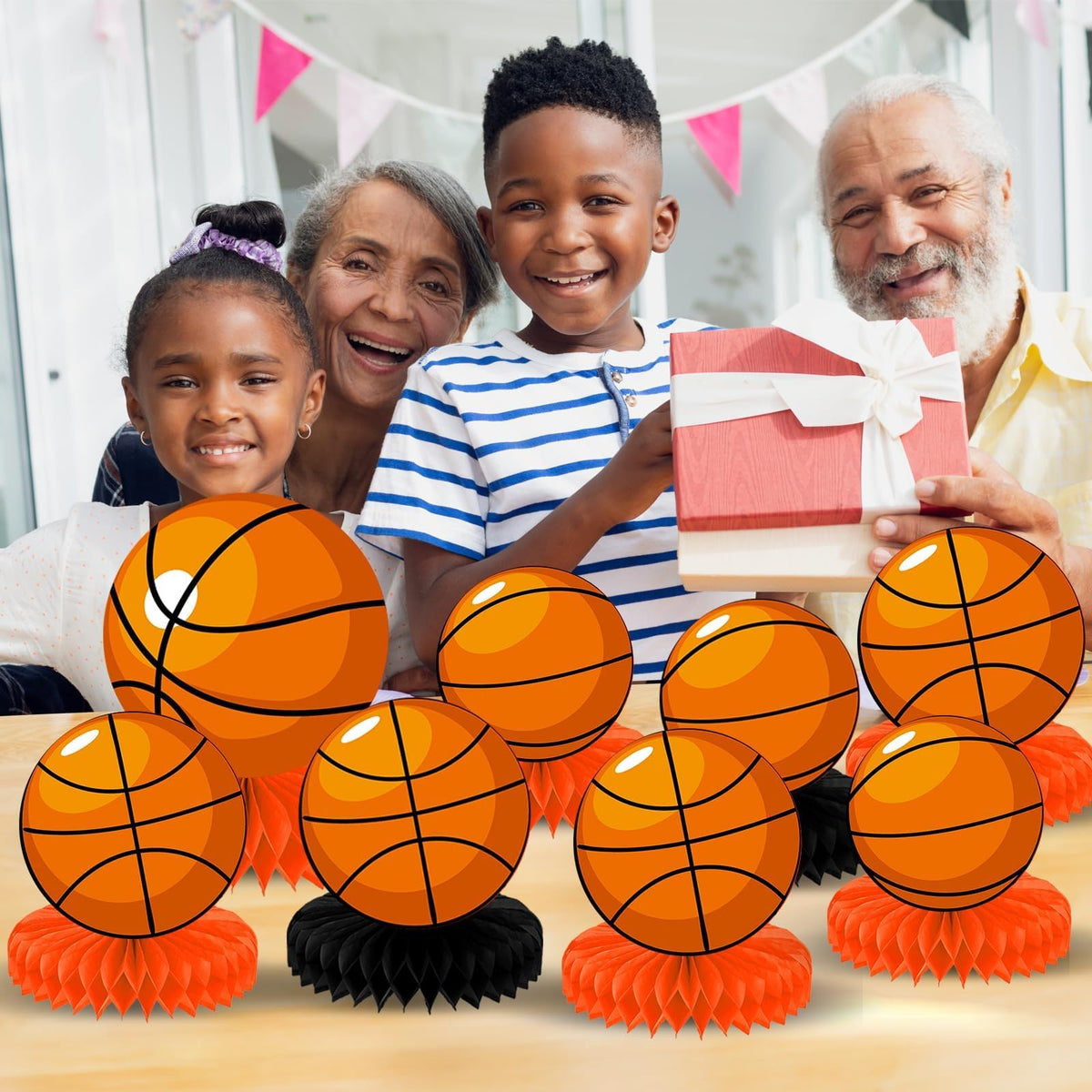 QOUBAI 12 Pcs Basketball Honeycomb Centerpieces – Sports Themed Table Decor