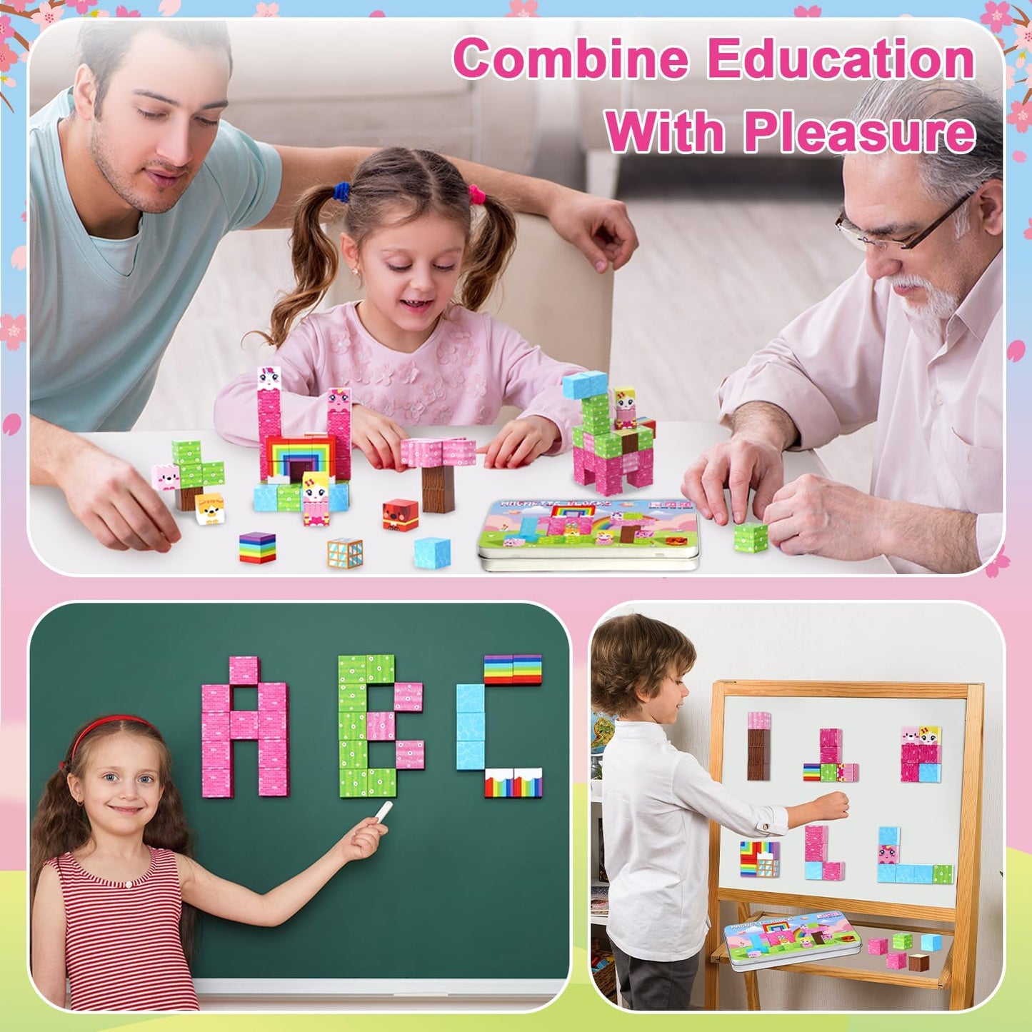 QOUBAI 45PCS Mini Magnetic Building Blocks Travel Toys – Unicorn Rainbow Edition