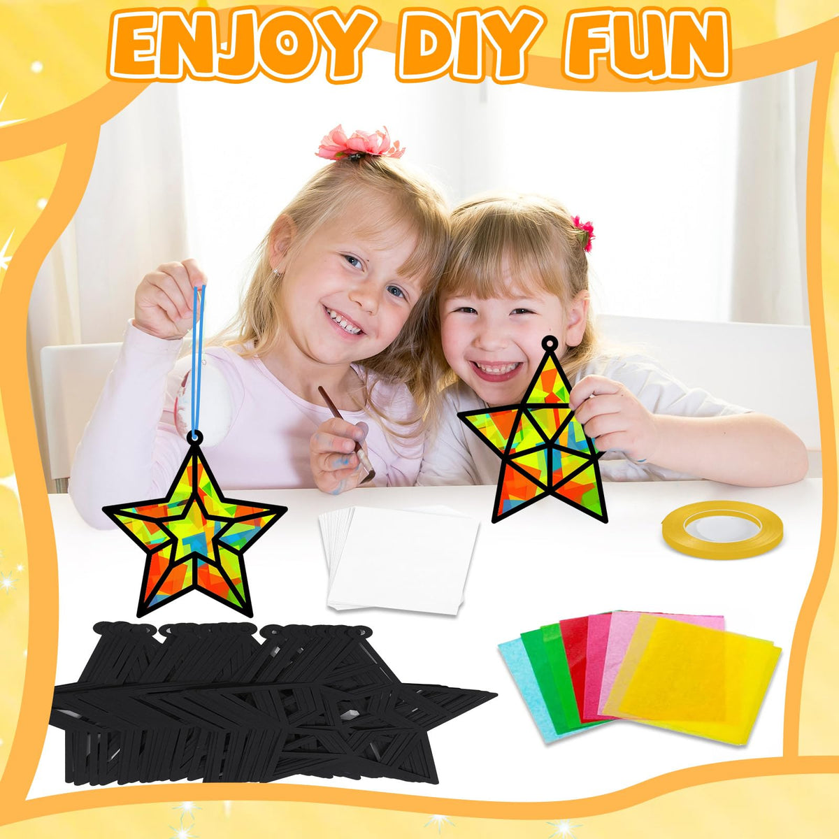 QOUBAI 32-Set Stars Suncatchers Craft Kit — DIY Stained Glass Window Art for Home & Classroom