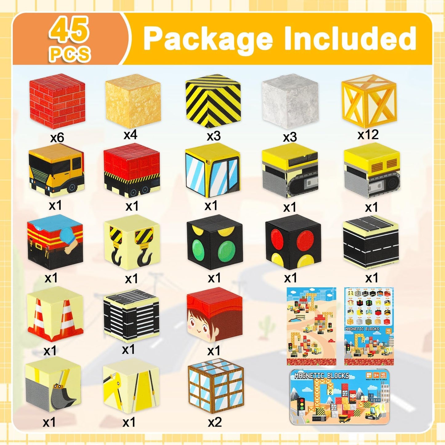 QOUBAI 45-Piece Magnetic Building Blocks Travel Set with Case for Kids 3-8