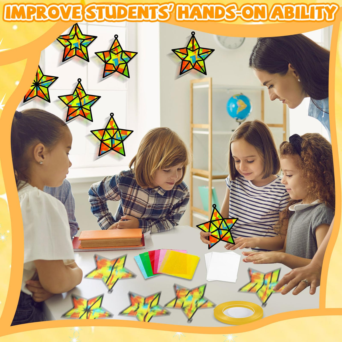 QOUBAI 32-Set Stars Suncatchers Craft Kit — DIY Stained Glass Window Art for Home & Classroom