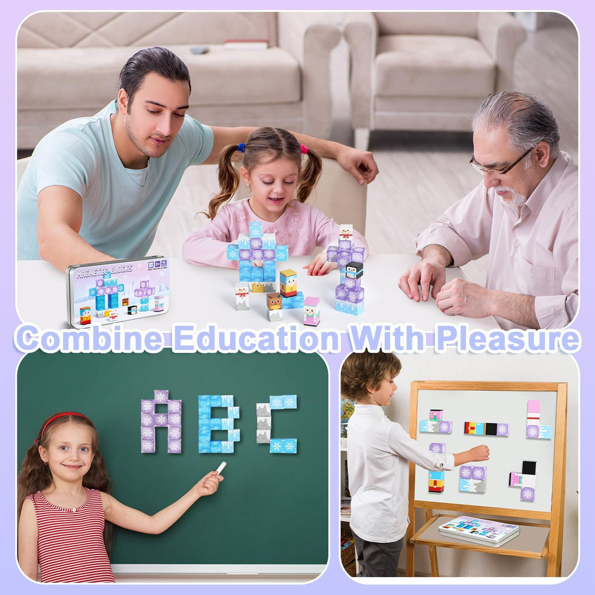 QOUBAI 45PCS Mini Magnetic Building Blocks Travel Toys – Ice World Set with Case (Ages 3-8)