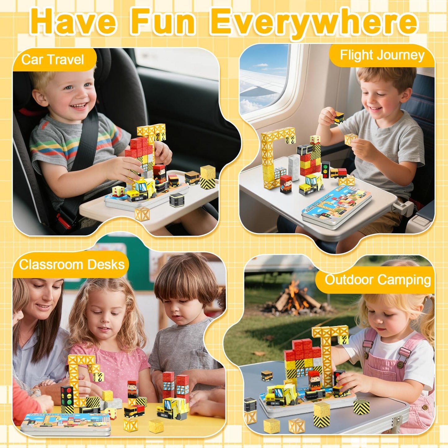 QOUBAI 45-Piece Magnetic Building Blocks Travel Set with Case for Kids 3-8