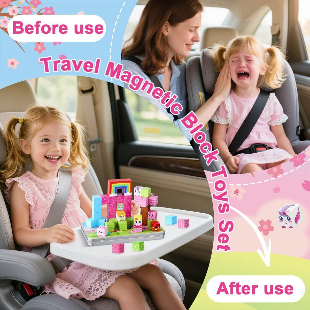 QOUBAI 45PCS Mini Magnetic Building Blocks Travel Toys – Unicorn Rainbow Edition