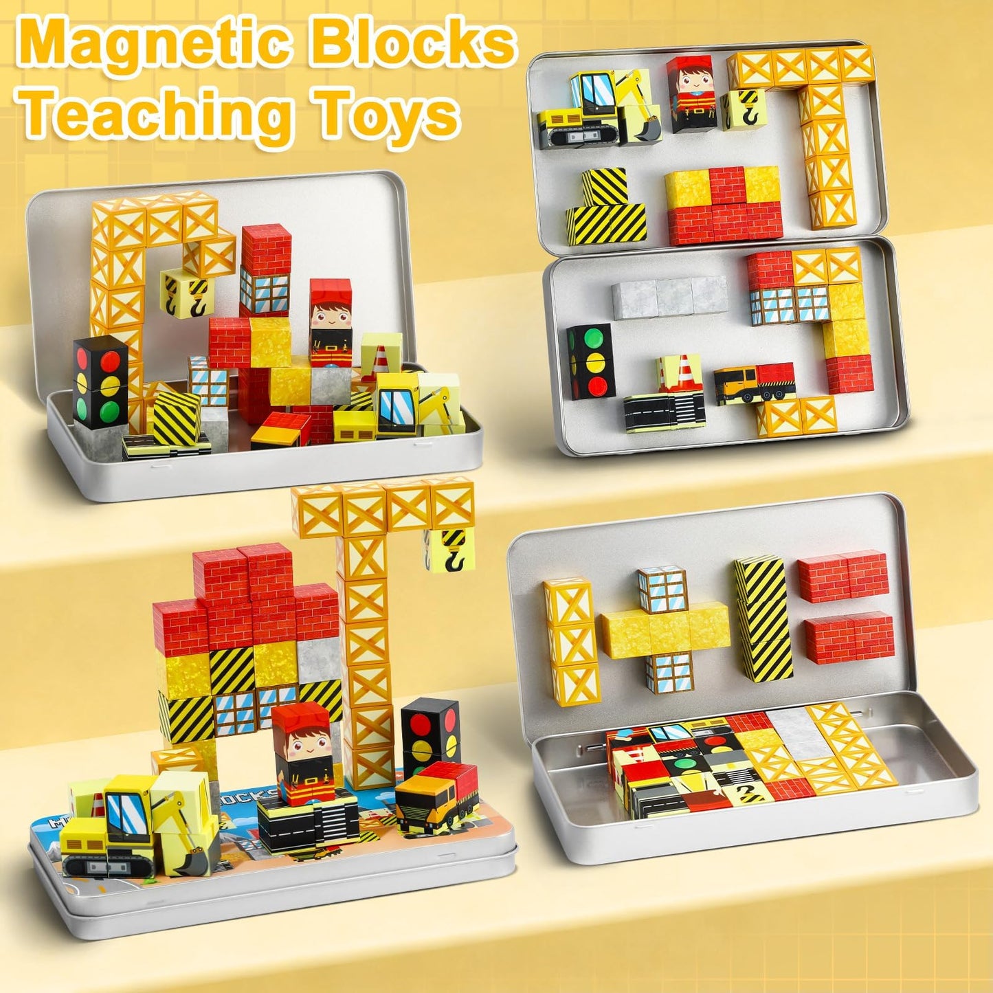 QOUBAI 45-Piece Magnetic Building Blocks Travel Set with Case for Kids 3-8