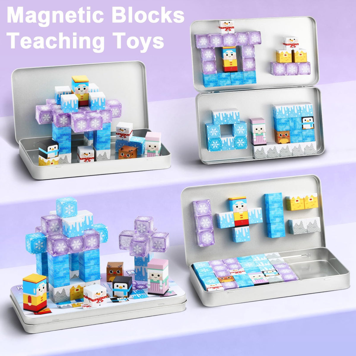 QOUBAI 45PCS Mini Magnetic Building Blocks Travel Toys – Ice World Set with Case (Ages 3-8)