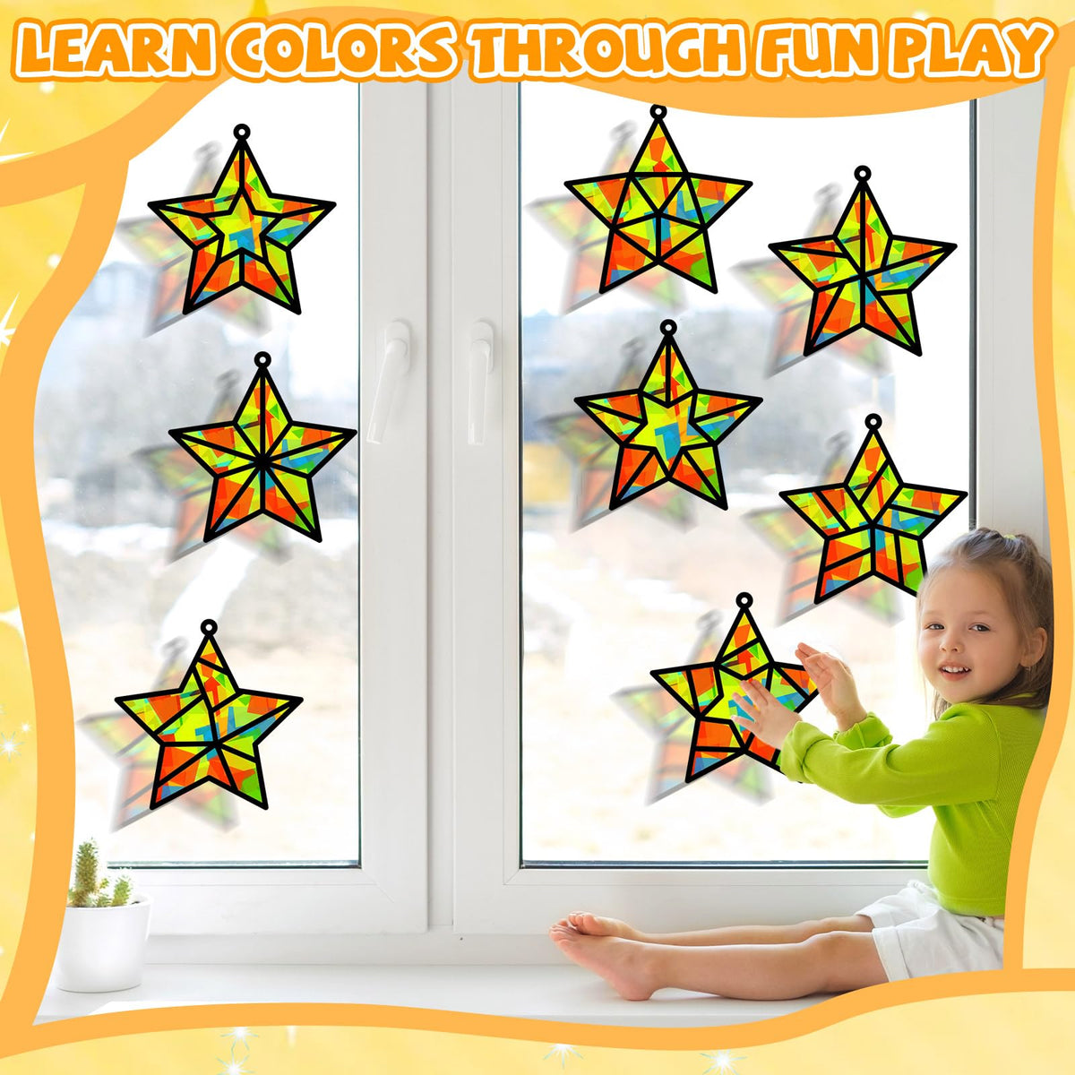 QOUBAI 32-Set Stars Suncatchers Craft Kit — DIY Stained Glass Window Art for Home & Classroom