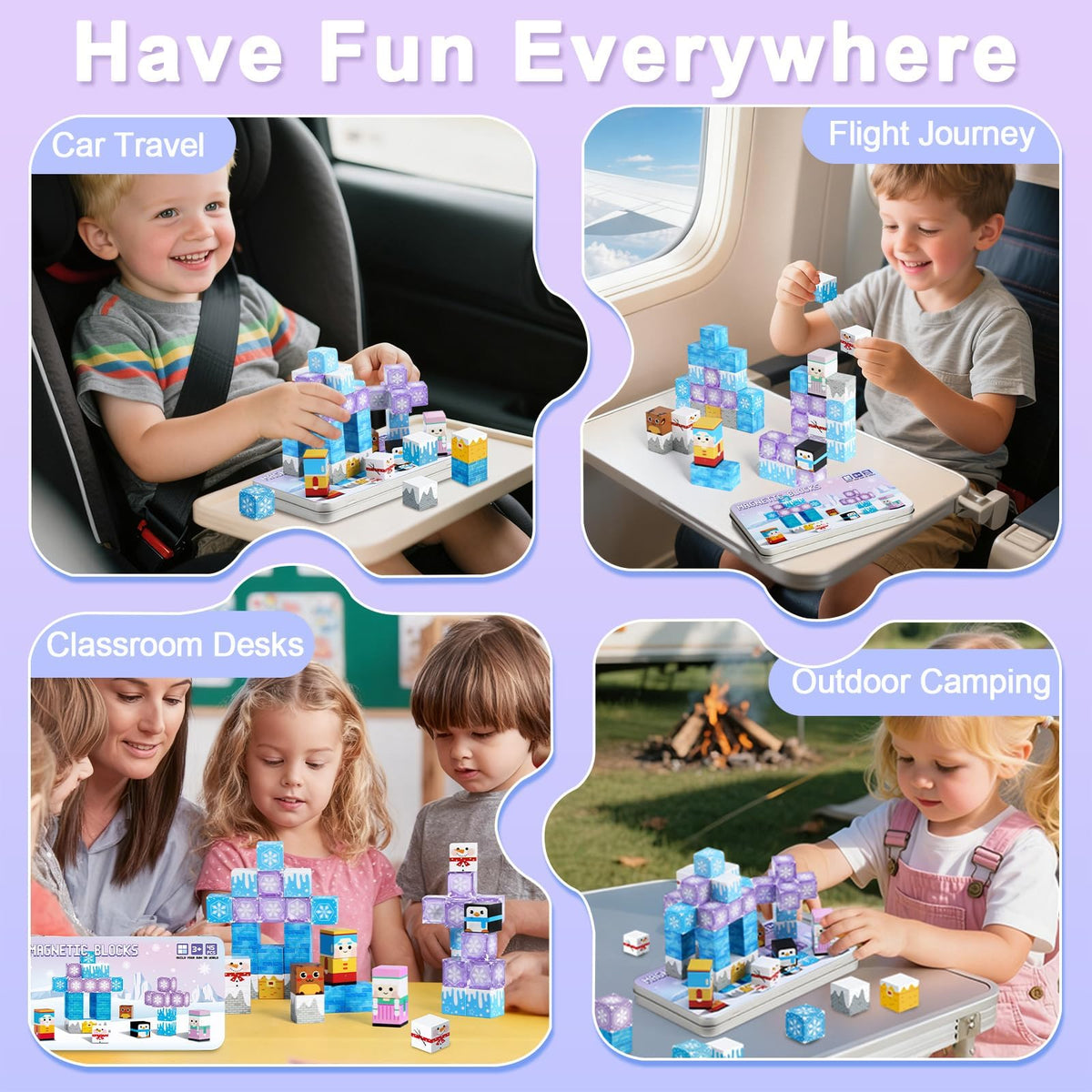 QOUBAI 45PCS Mini Magnetic Building Blocks Travel Toys – Ice World Set with Case (Ages 3-8)