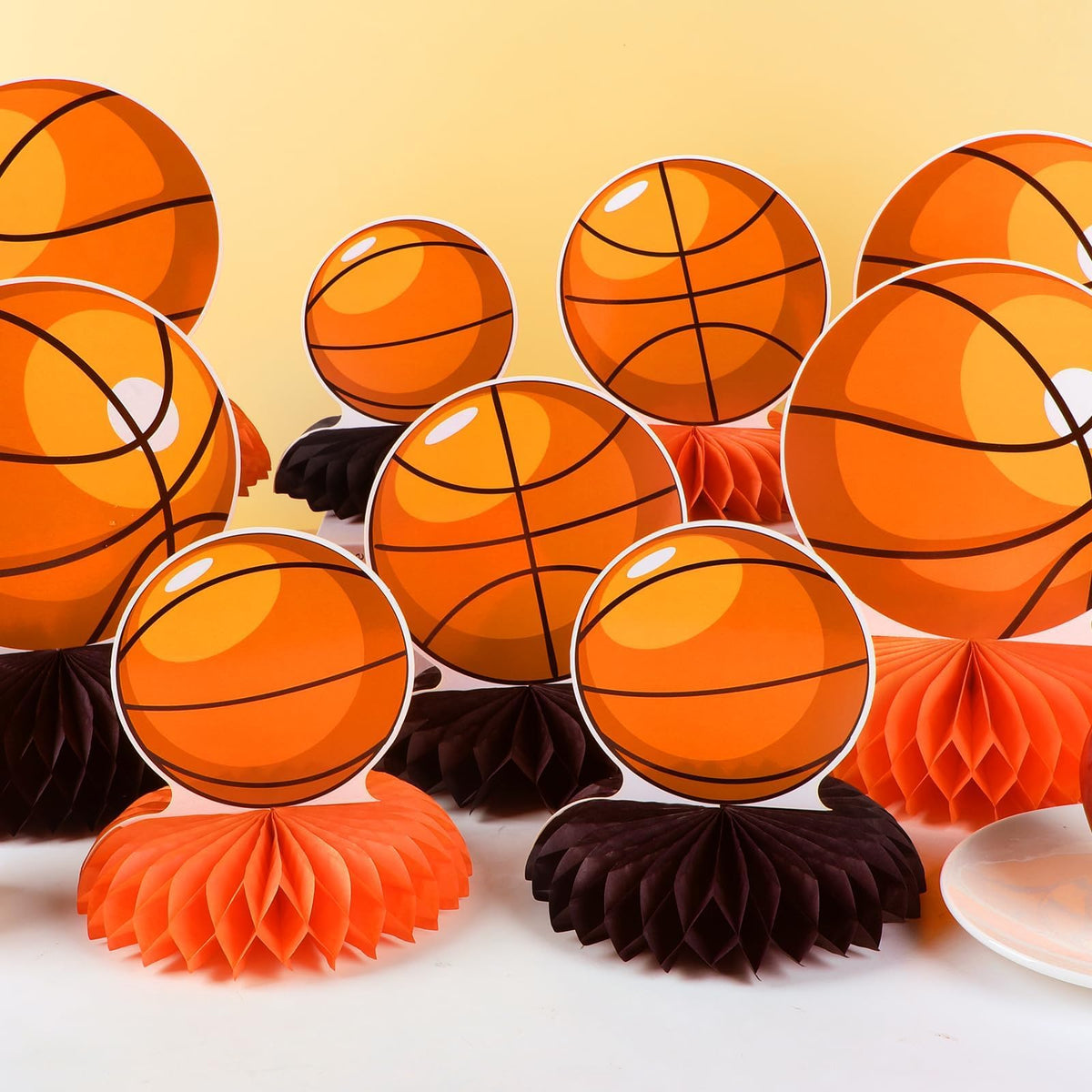 QOUBAI 12 Pcs Basketball Honeycomb Centerpieces – Sports Themed Table Decor