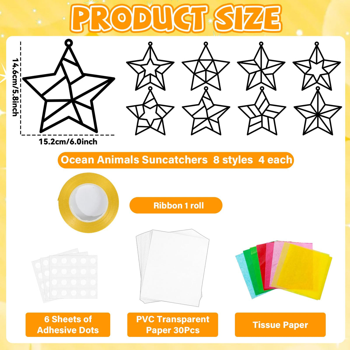 QOUBAI 32-Set Stars Suncatchers Craft Kit — DIY Stained Glass Window Art for Home & Classroom