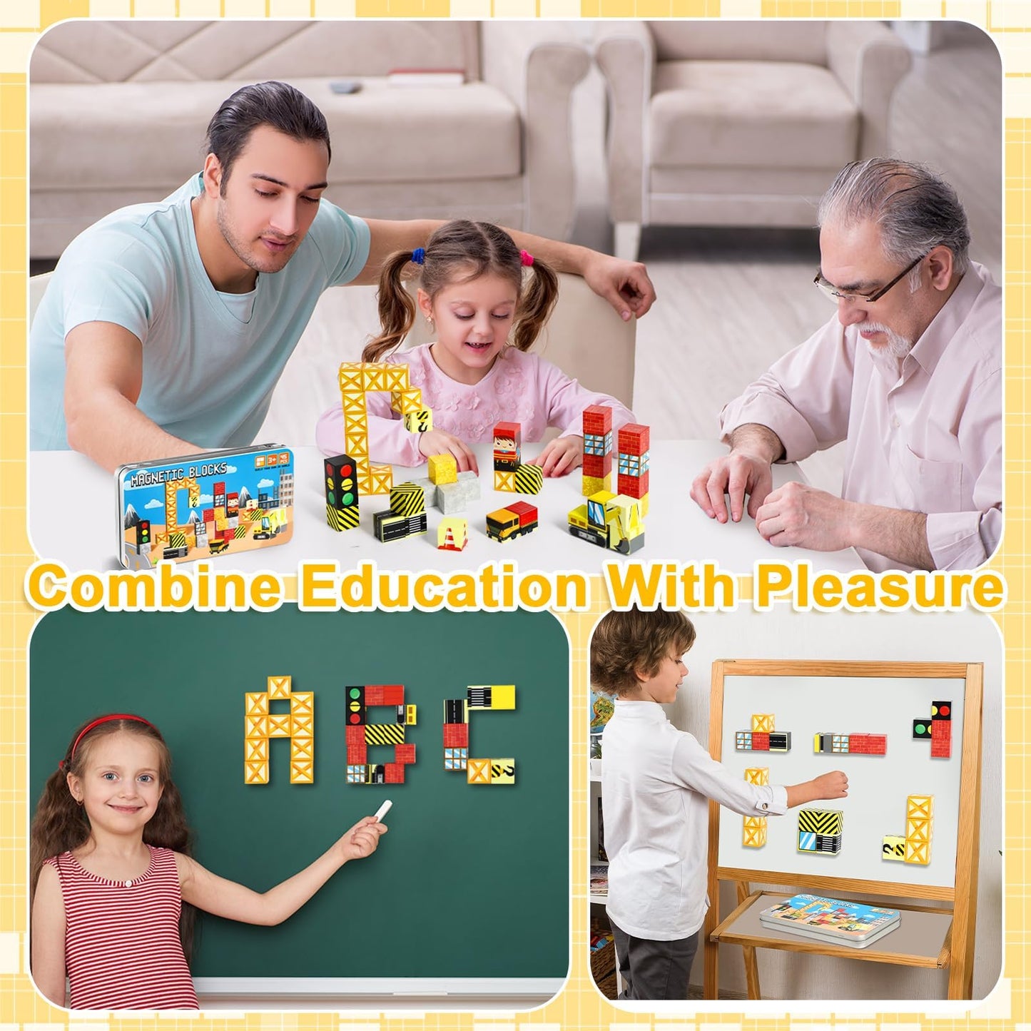 QOUBAI 45-Piece Magnetic Building Blocks Travel Set with Case for Kids 3-8