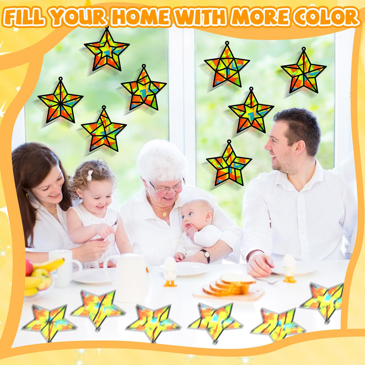 QOUBAI 32-Set Stars Suncatchers Craft Kit — DIY Stained Glass Window Art for Home & Classroom