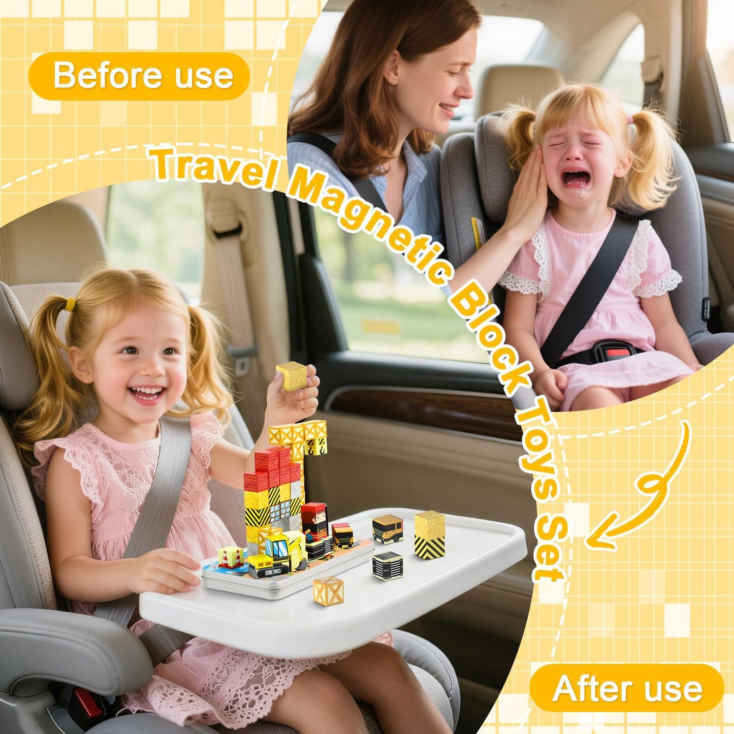 QOUBAI 45-Piece Magnetic Building Blocks Travel Set with Case for Kids 3-8