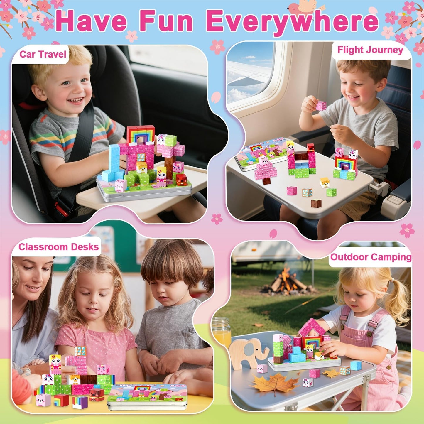 QOUBAI 45PCS Mini Magnetic Building Blocks Travel Toys – Unicorn Rainbow Edition