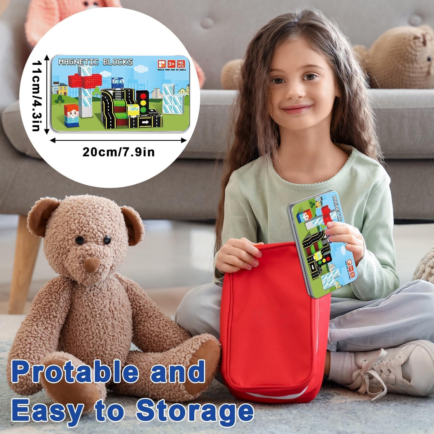 QOUBAI 45PCS Magnetic Building Blocks — Traffic Road Travel Toys for Kids 3-8