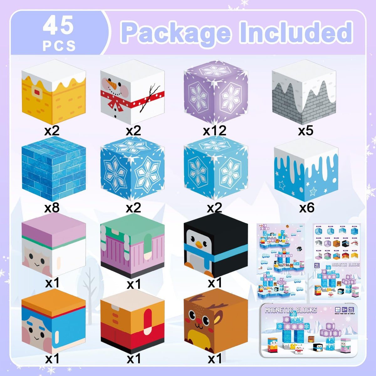 QOUBAI 45PCS Mini Magnetic Building Blocks Travel Toys – Ice World Set with Case (Ages 3-8)