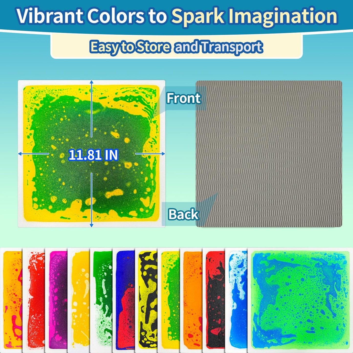 Qoytqoy Liquid Sensory Floor Tiles – 12-Pack, 11.8-inch, Color Flow & Non-Slip Base