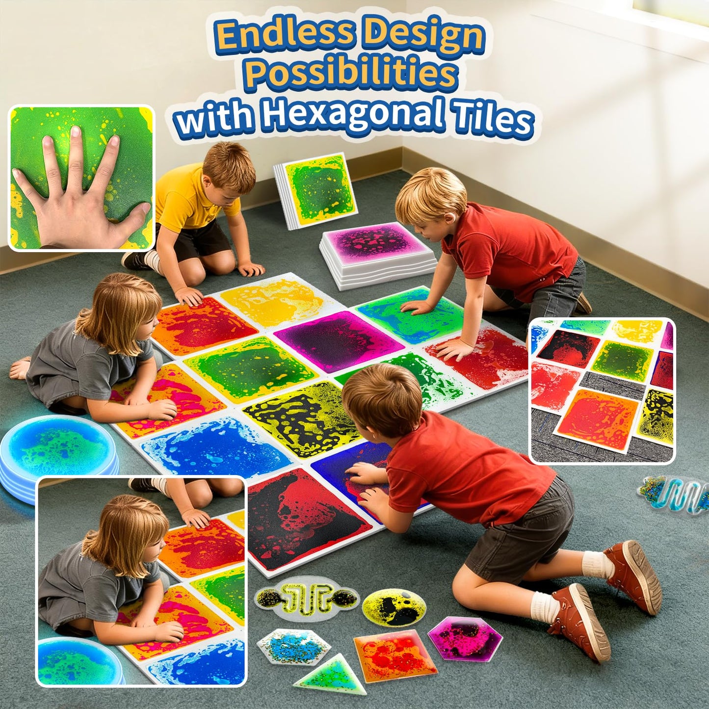 Qoytqoy Liquid Sensory Floor Tiles – 12-Pack, 11.8-inch, Color Flow & Non-Slip Base
