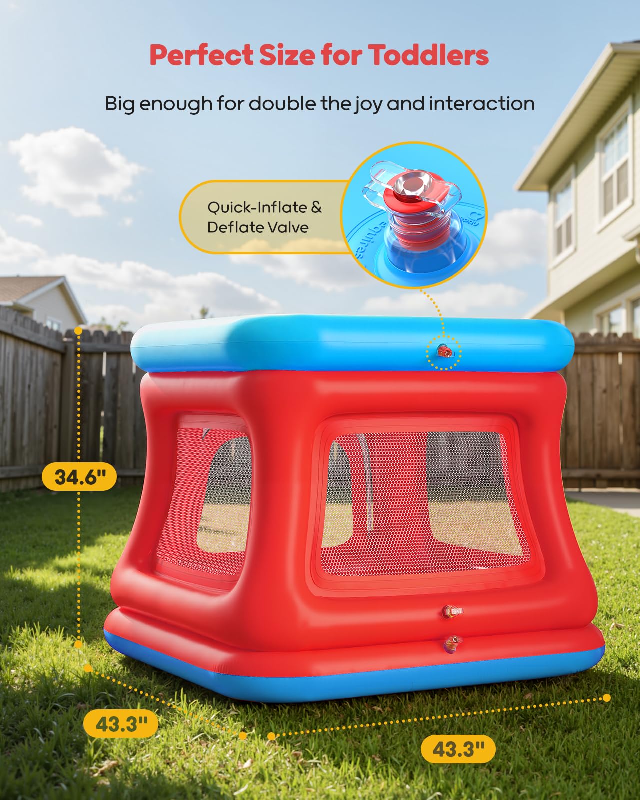 QPAU 3-in-1 Inflatable Bounce House for Toddlers 1-3 – Ball Pit, Trampoline & Safe Play Fence