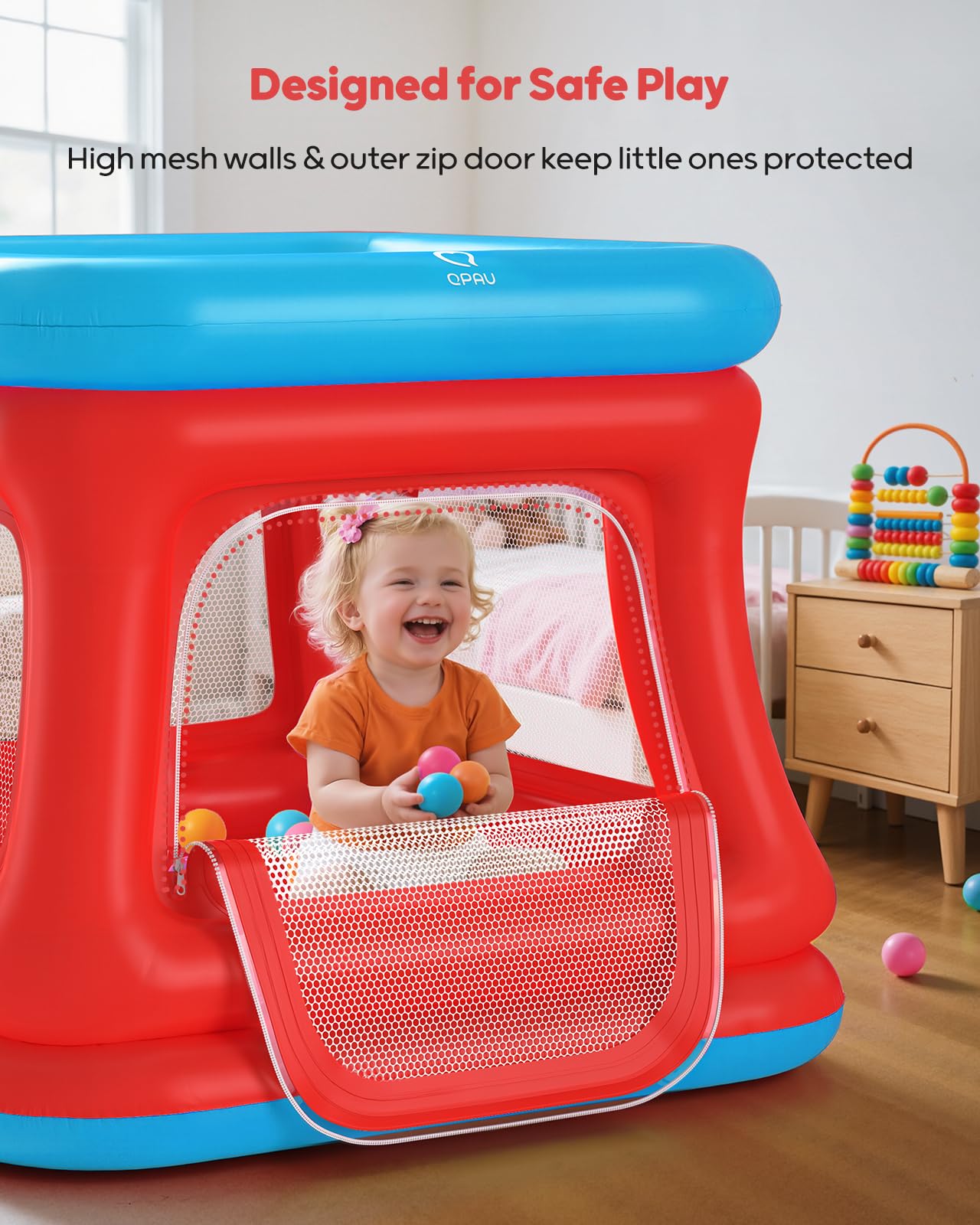 QPAU 3-in-1 Inflatable Bounce House for Toddlers 1-3 – Ball Pit, Trampoline & Safe Play Fence