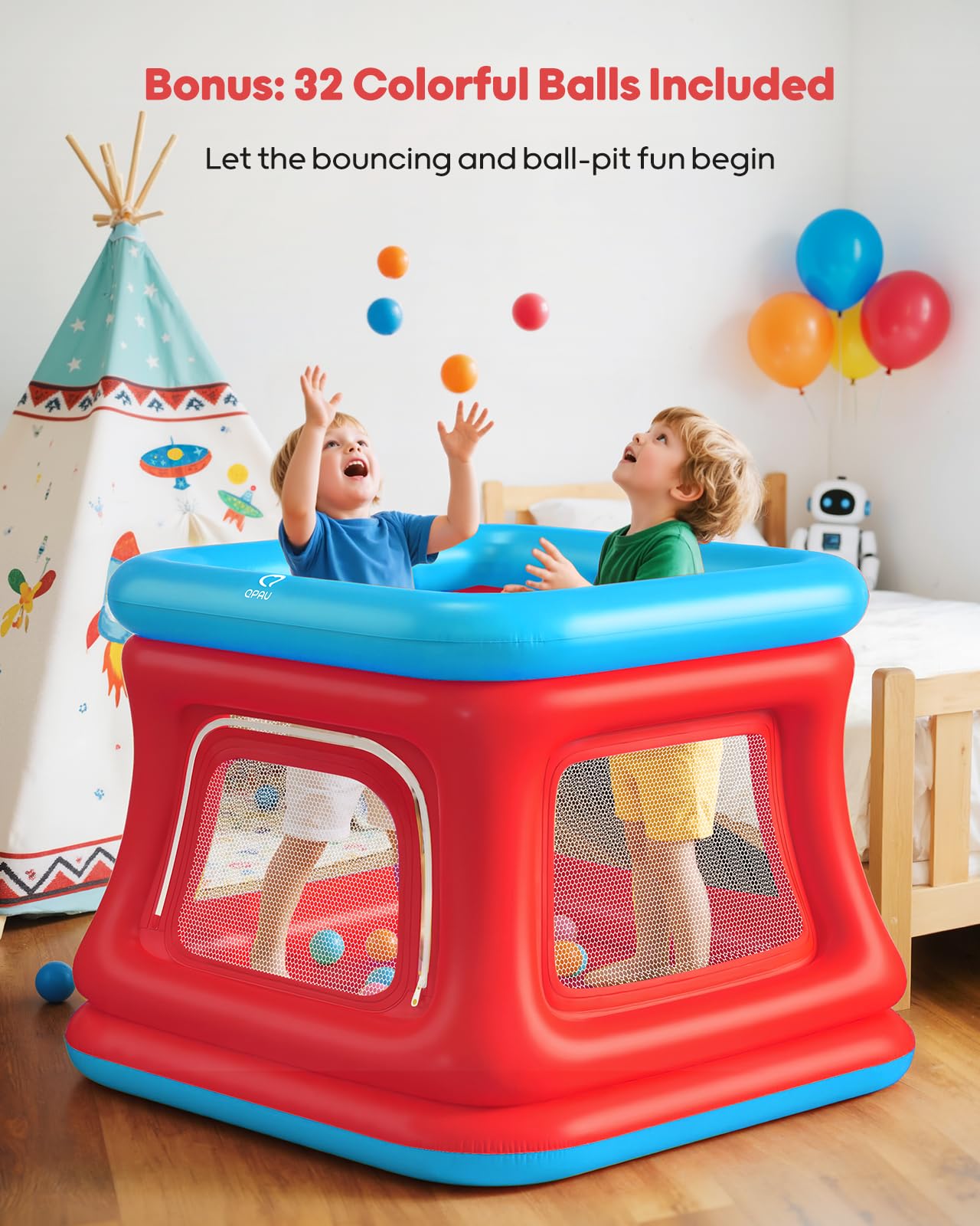 QPAU 3-in-1 Inflatable Bounce House for Toddlers 1-3 – Ball Pit, Trampoline & Safe Play Fence