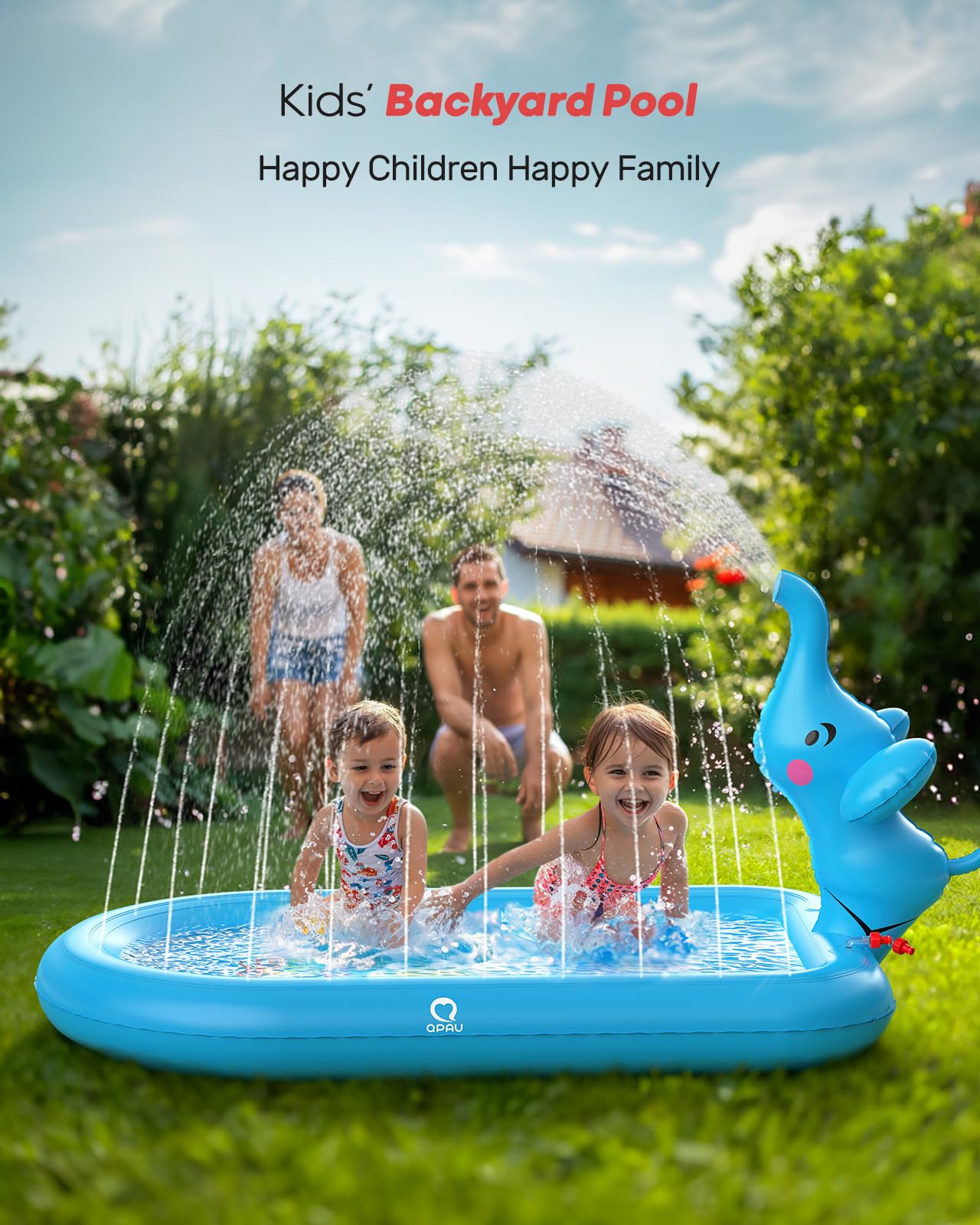 QPAU Splash Pads for Toddlers 1-3 – Blue Elephant Sprinkler Pool for Outdoor Play