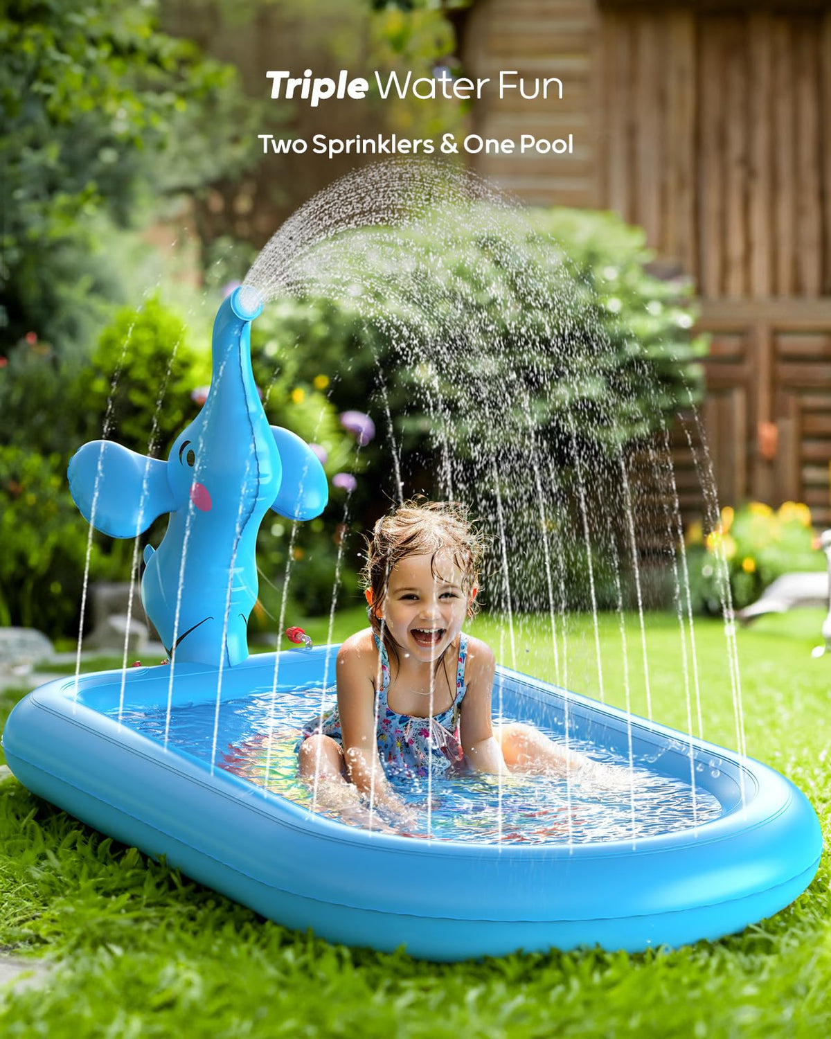 QPAU Splash Pads for Toddlers 1-3 – Blue Elephant Sprinkler Pool for Outdoor Play