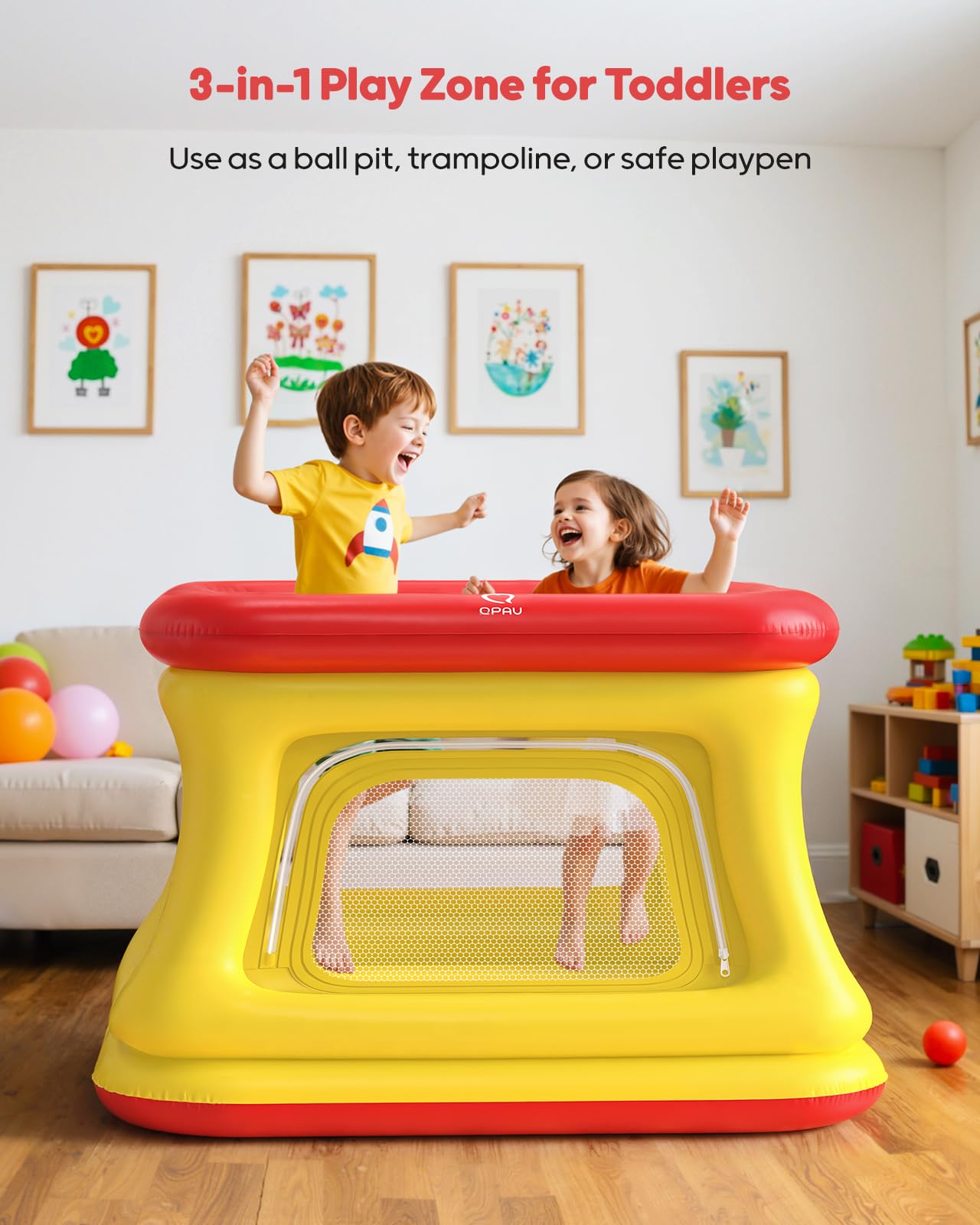 QPAU 3-in-1 Inflatable Bounce House for Toddlers 1-3 – Ball Pit, Trampoline & Indoor/Outdoor Play