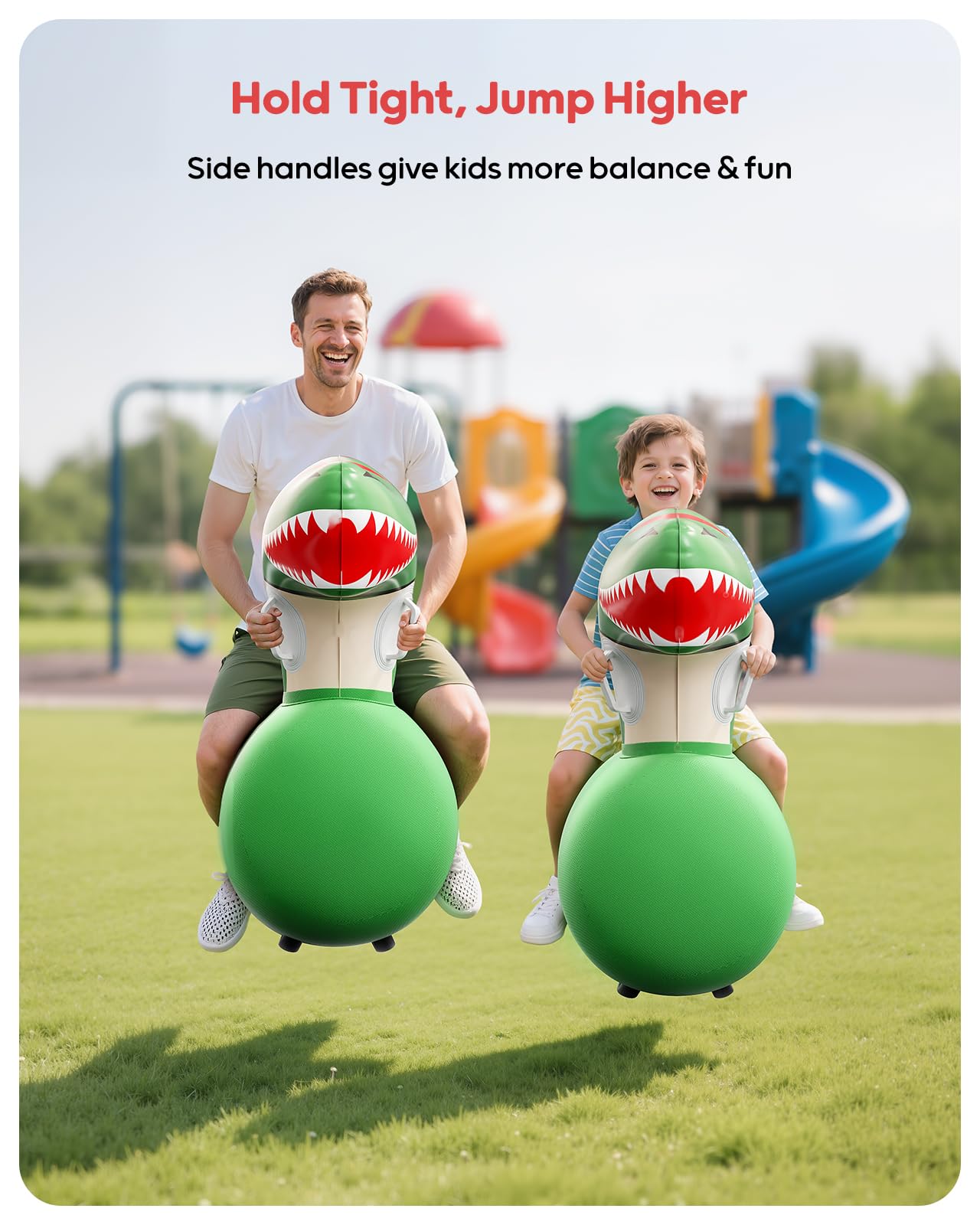 QPAU Inflatable 2-Pack Bouncy Dinosaur Toys with Hand Pump – Heavy-Duty Ride-On Jumpers for Kids 5+
