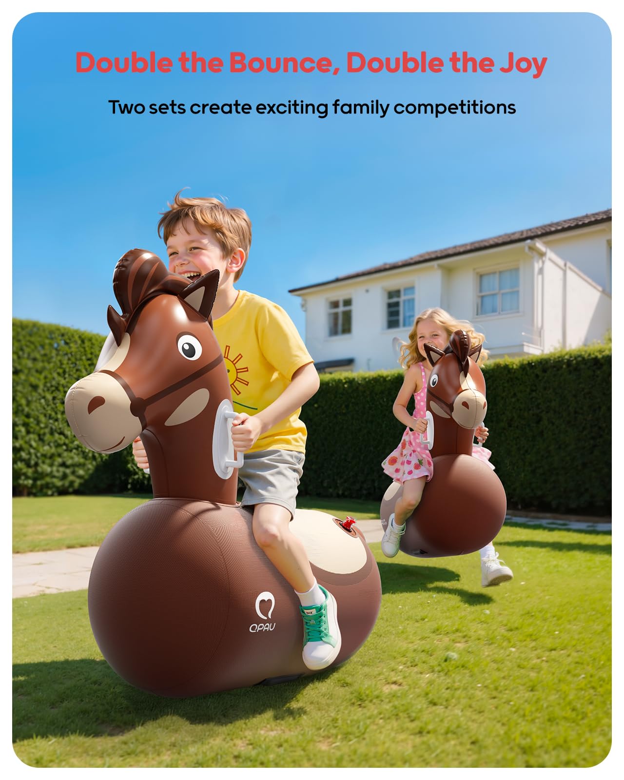 QPAU Inflatable Bouncy Horse Toys 2-Pack with Hand Pump – Heavy-Duty Ride-On for Kids