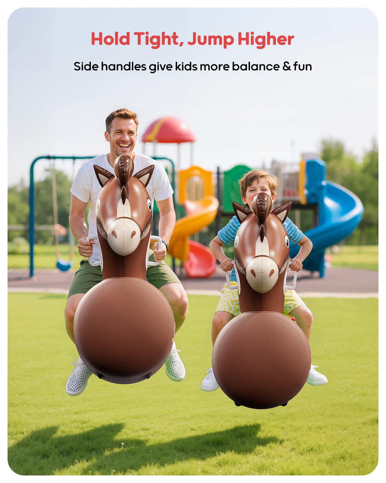 QPAU Inflatable Bouncy Horse Toys 2-Pack with Hand Pump – Heavy-Duty Ride-On for Kids
