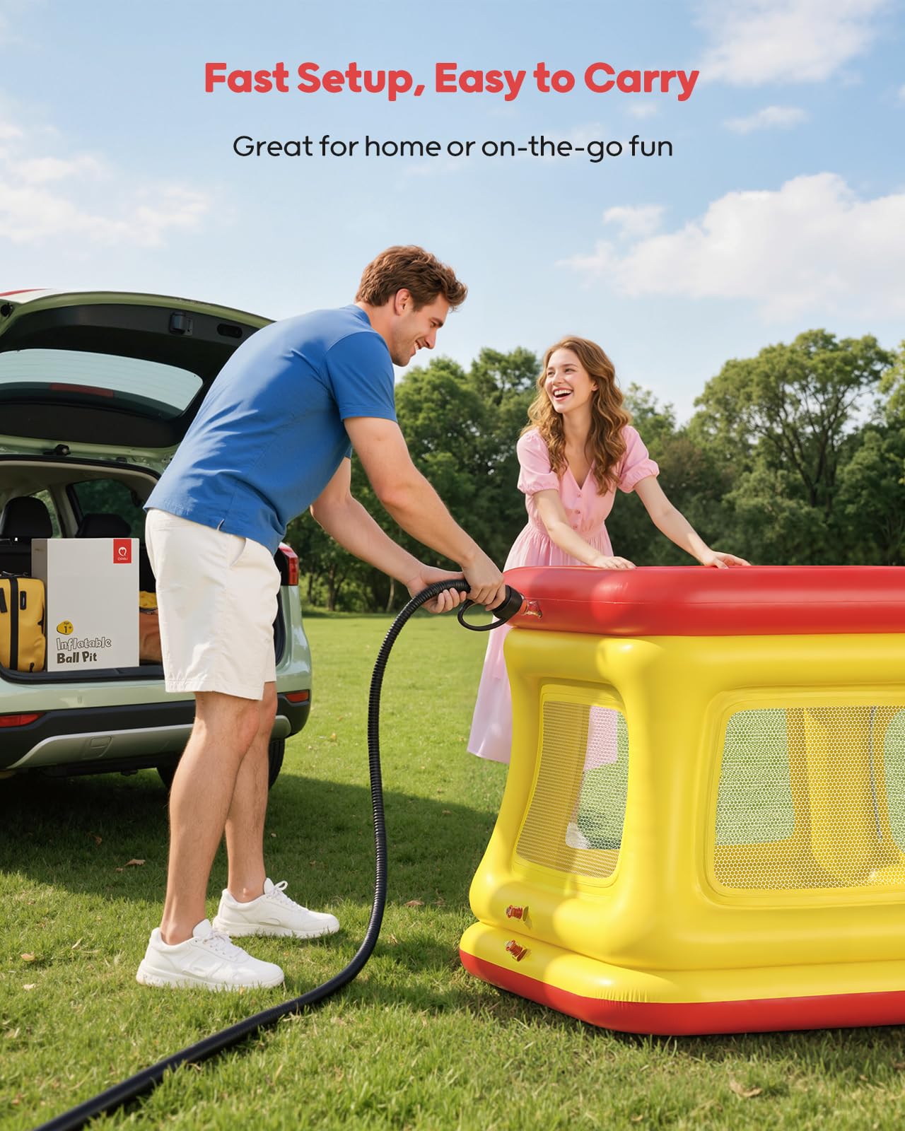 QPAU 3-in-1 Inflatable Bounce House for Toddlers 1-3 – Ball Pit, Trampoline & Indoor/Outdoor Play