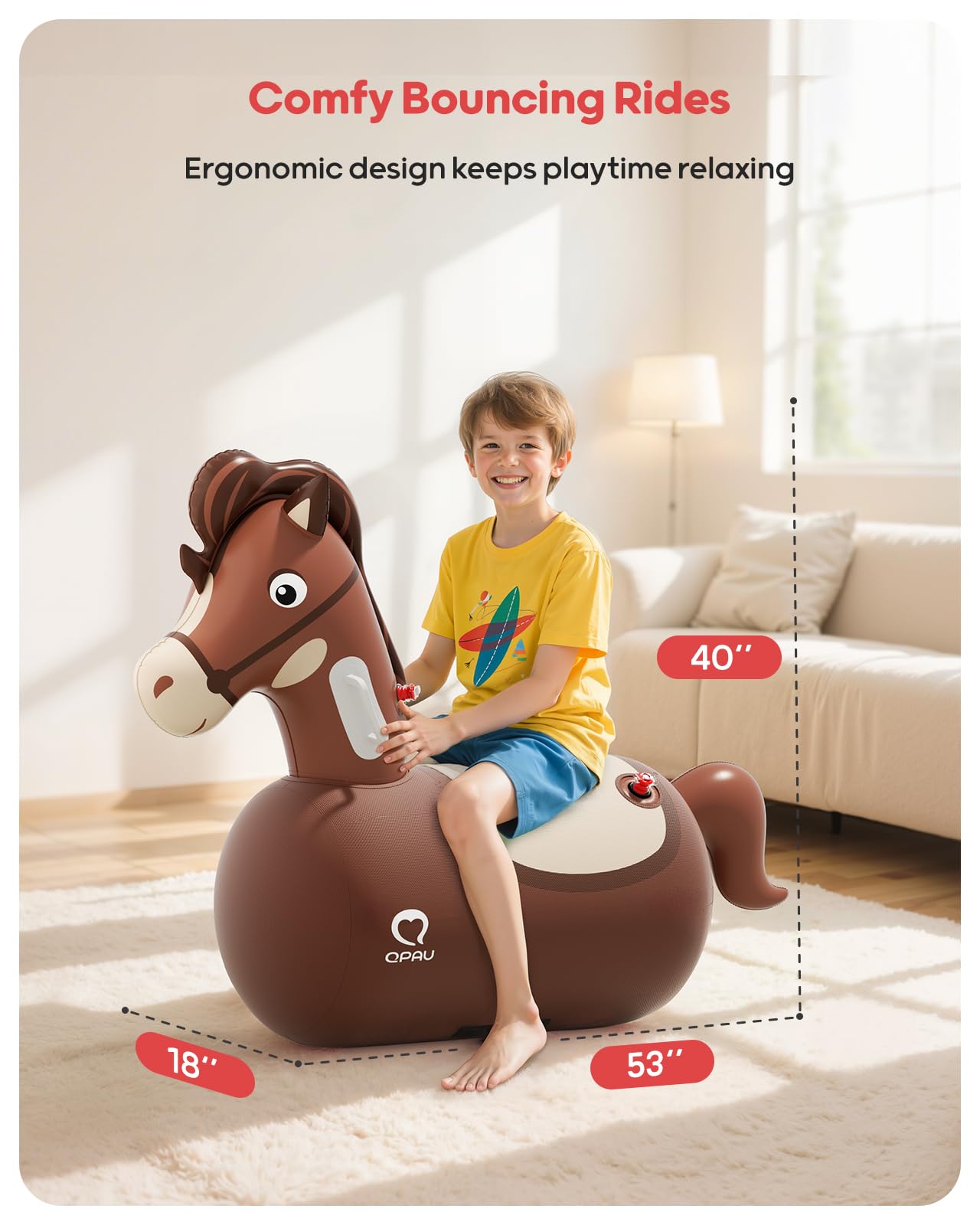QPAU Inflatable Bouncy Horse Toy – Twin Ride-On with Hand Pump, 220lb Capacity