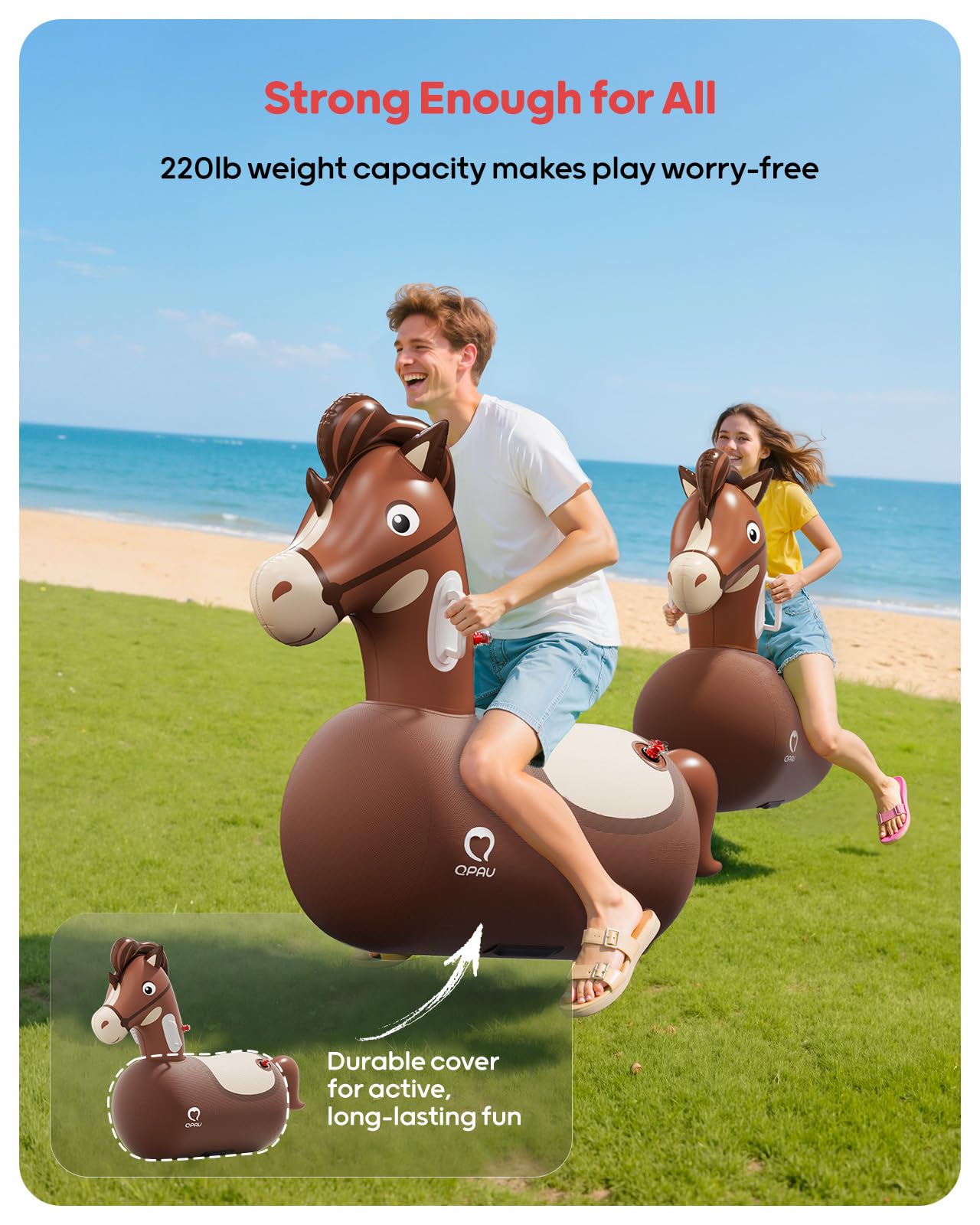 QPAU Inflatable Bouncy Horse Toys 2-Pack with Hand Pump – Heavy-Duty Ride-On for Kids