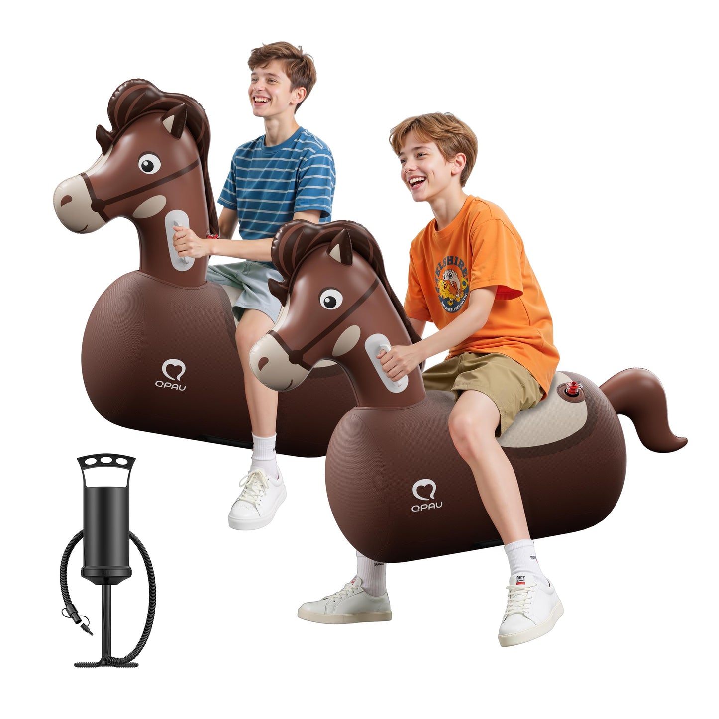 QPAU Inflatable Bouncy Horse Toys 2-Pack with Hand Pump – Heavy-Duty Ride-On for Kids